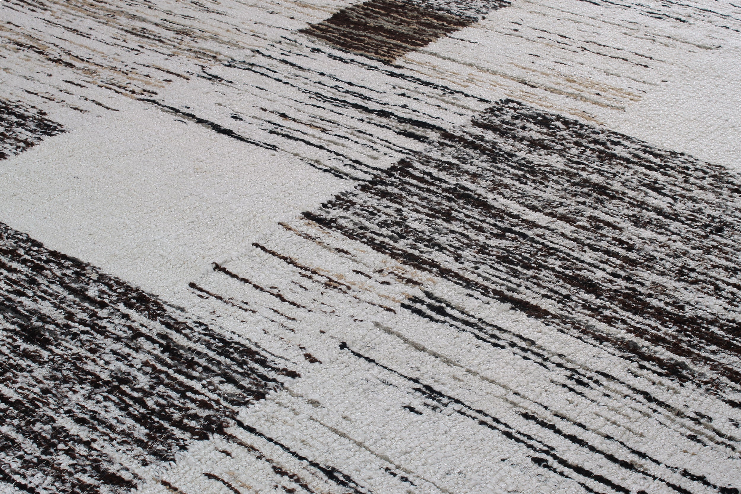 Monochrome Abstract Wool Rug in Charcoal, Ivory, and Taupe Blocks