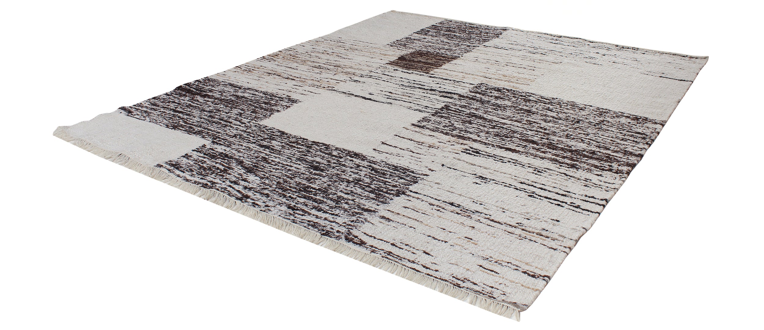 Monochrome Abstract Wool Rug in Charcoal, Ivory, and Taupe Blocks