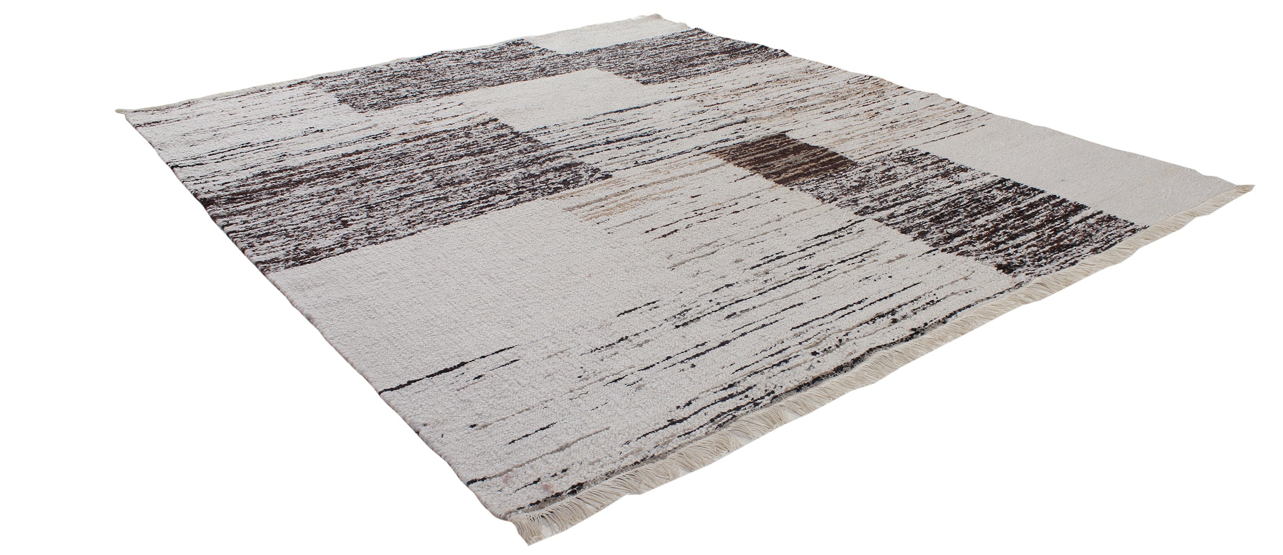 Monochrome Abstract Wool Rug in Charcoal, Ivory, and Taupe Blocks