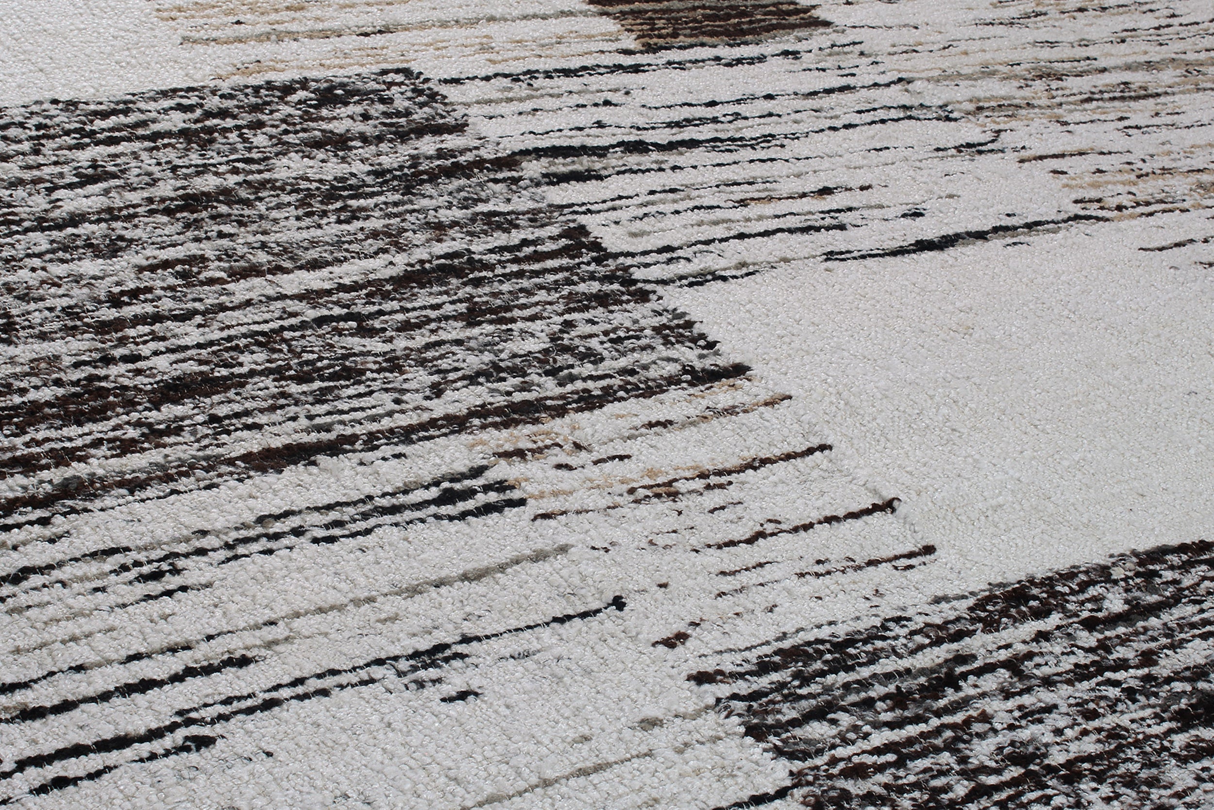 Monochrome Abstract Wool Rug in Charcoal, Ivory, and Taupe Blocks