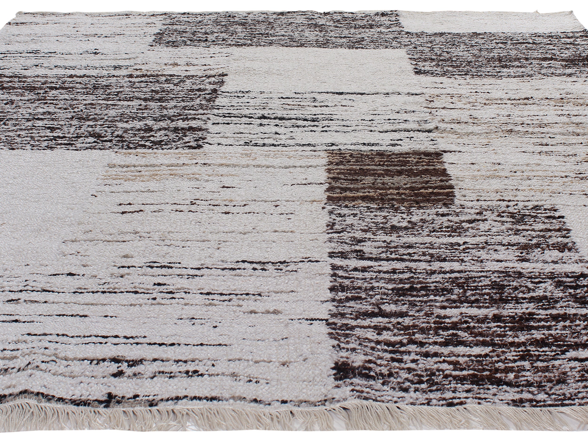 Monochrome Abstract Wool Rug in Charcoal, Ivory, and Taupe Blocks