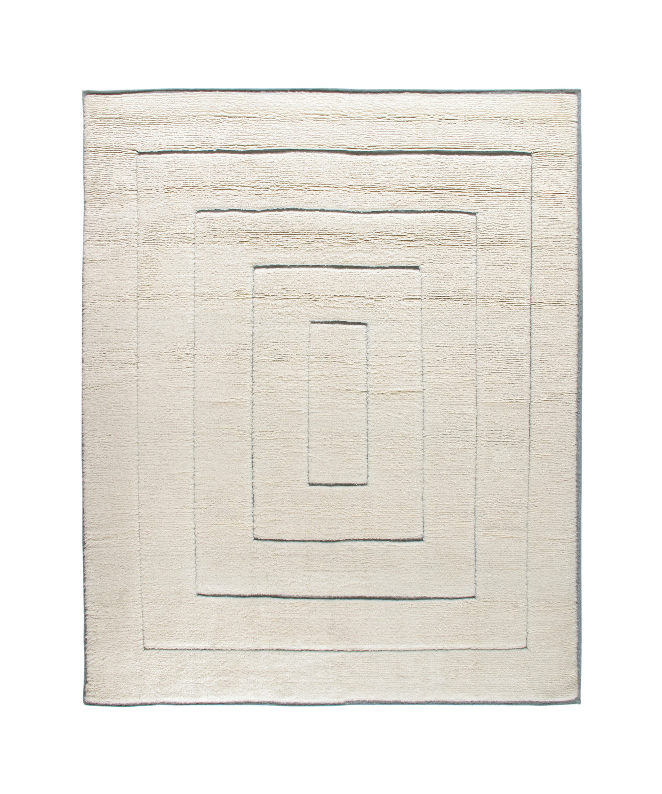 Ivory Minimalist Wool Rug with Sculpted Geometric Framing