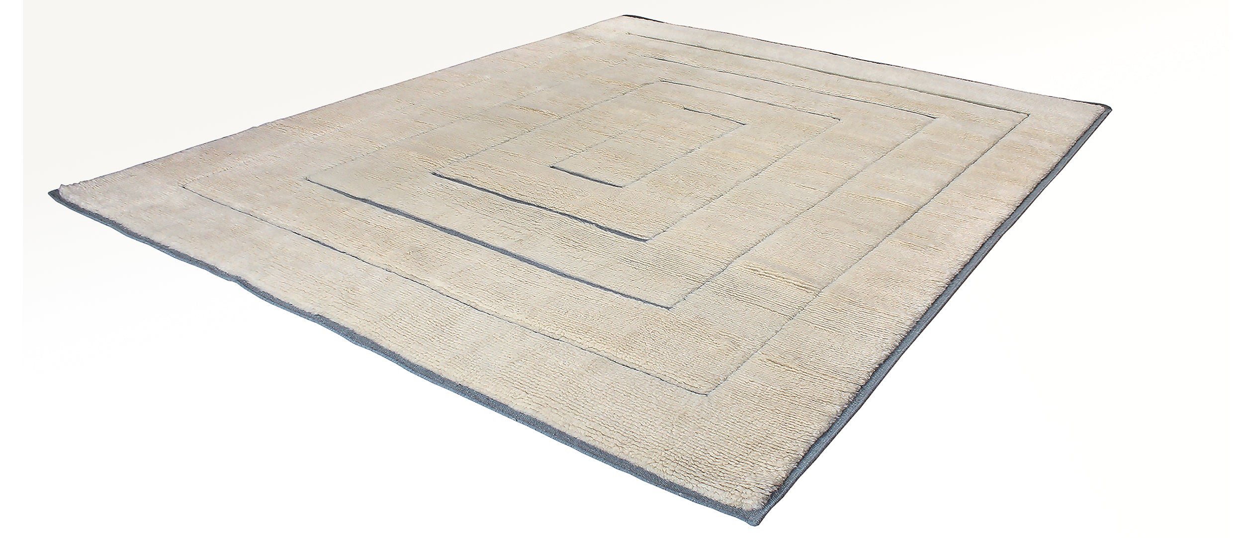 Ivory Minimalist Wool Rug with Sculpted Geometric Framing