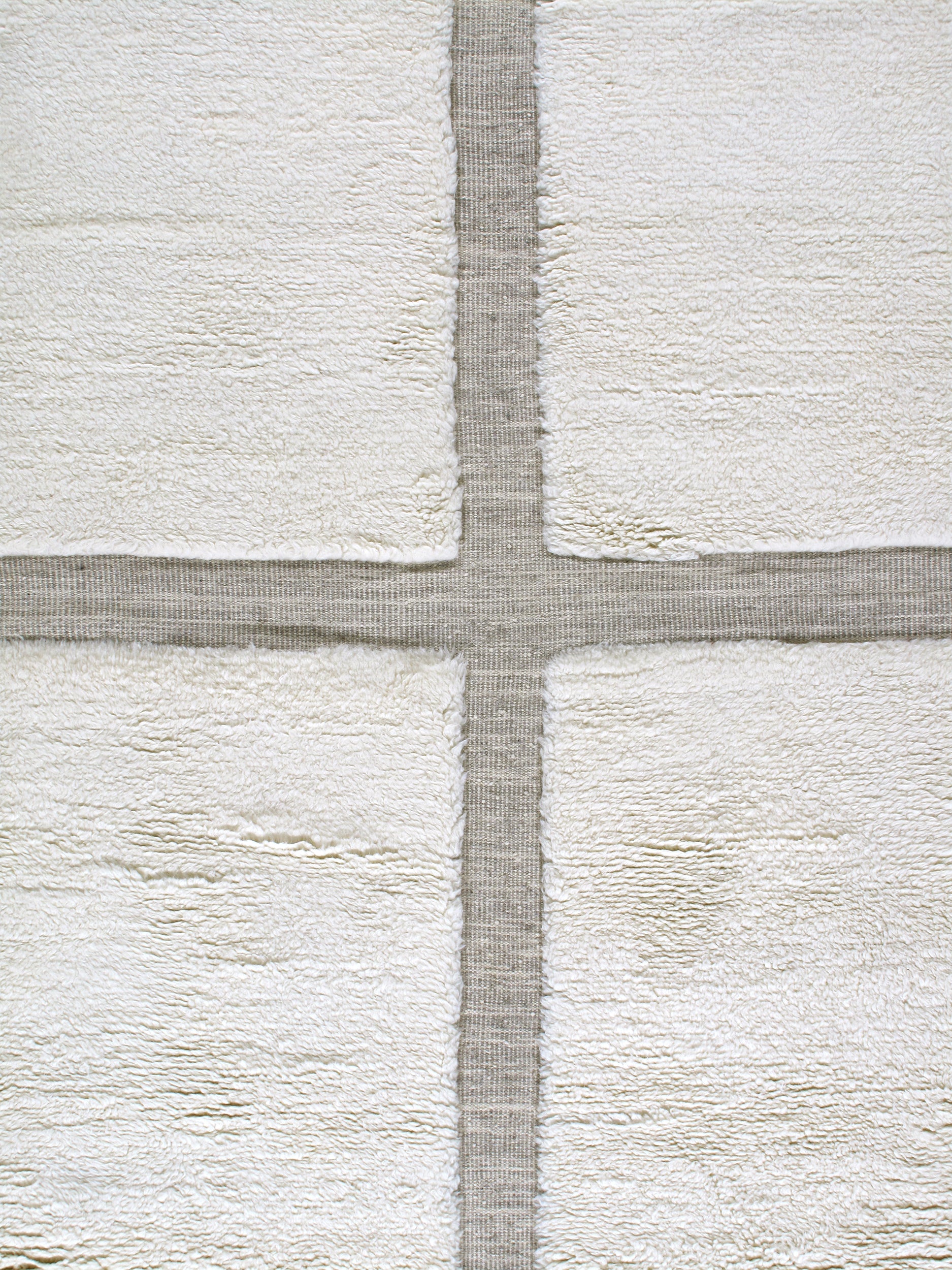 Textured Grid Wool Rug in Ivory and Taupe with Fringe Detail