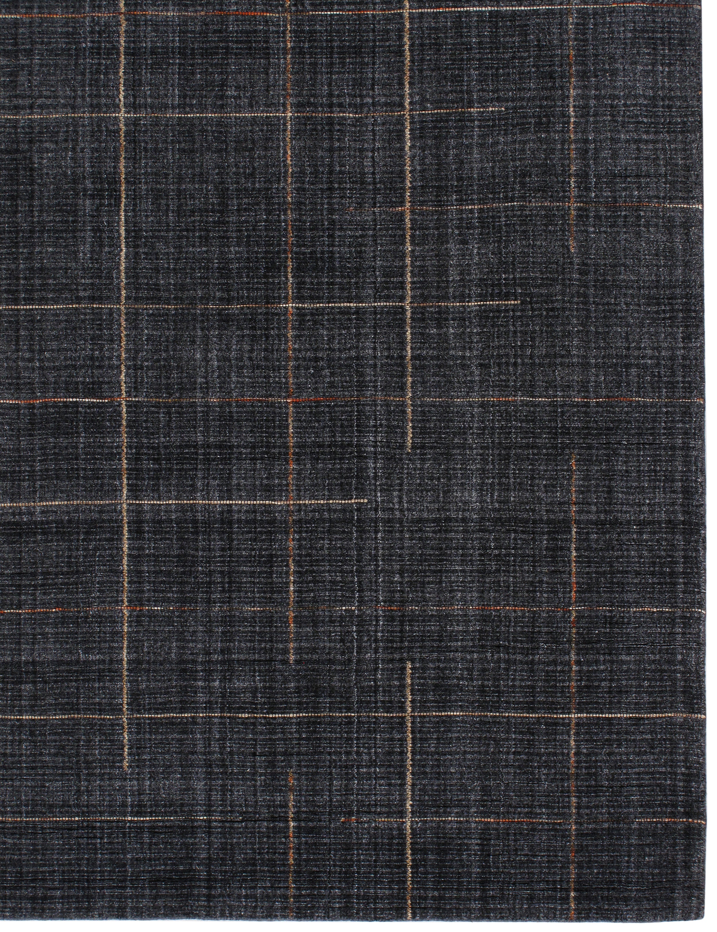 Charcoal Wool Rug with Linear Copper and Taupe Stitch Pattern