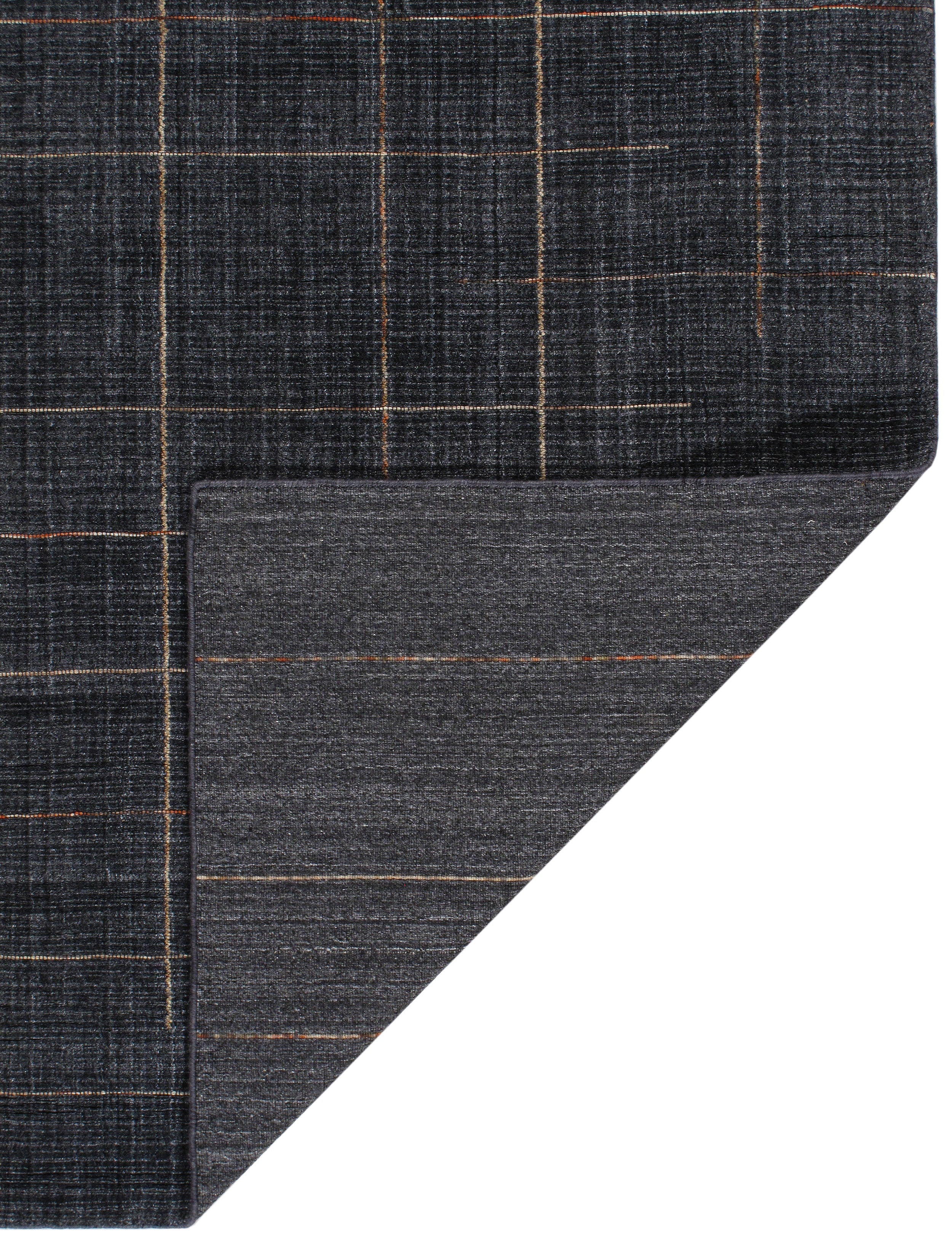 Charcoal Wool Rug with Linear Copper and Taupe Stitch Pattern
