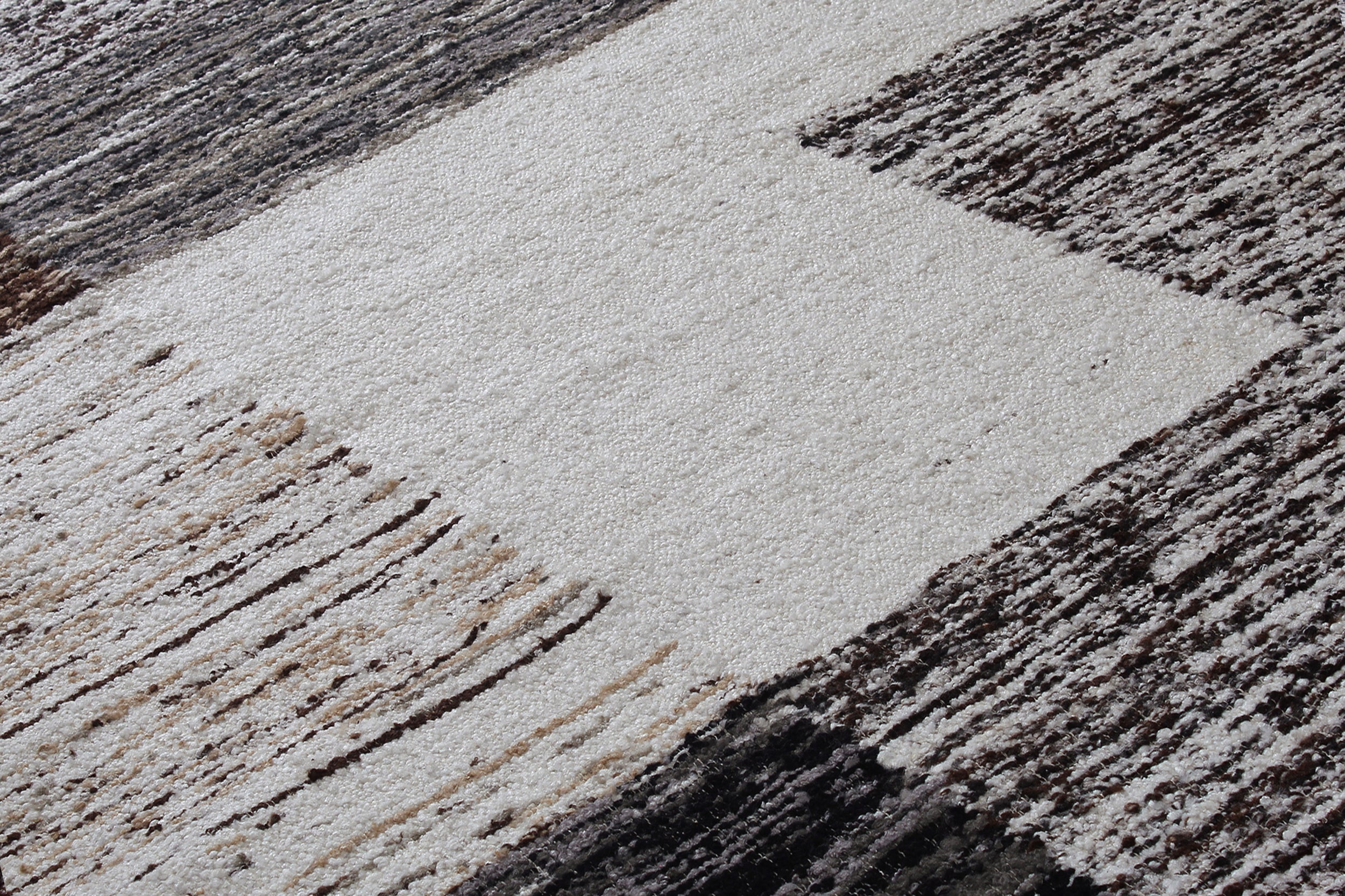 Modern Block Wool Rug in Black, Taupe, and Ivory with Brushed Texture
