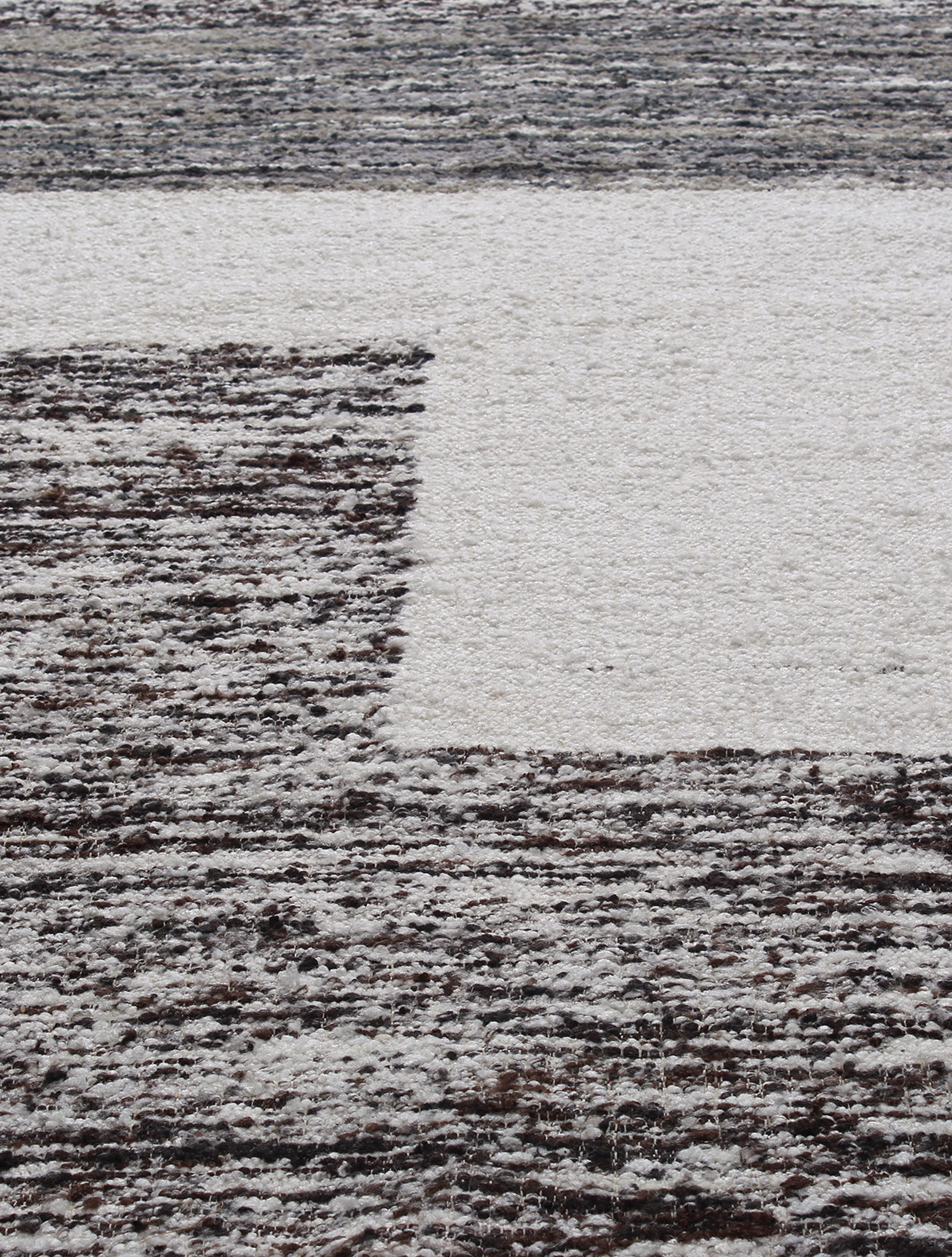 Modern Block Wool Rug in Black, Taupe, and Ivory with Brushed Texture