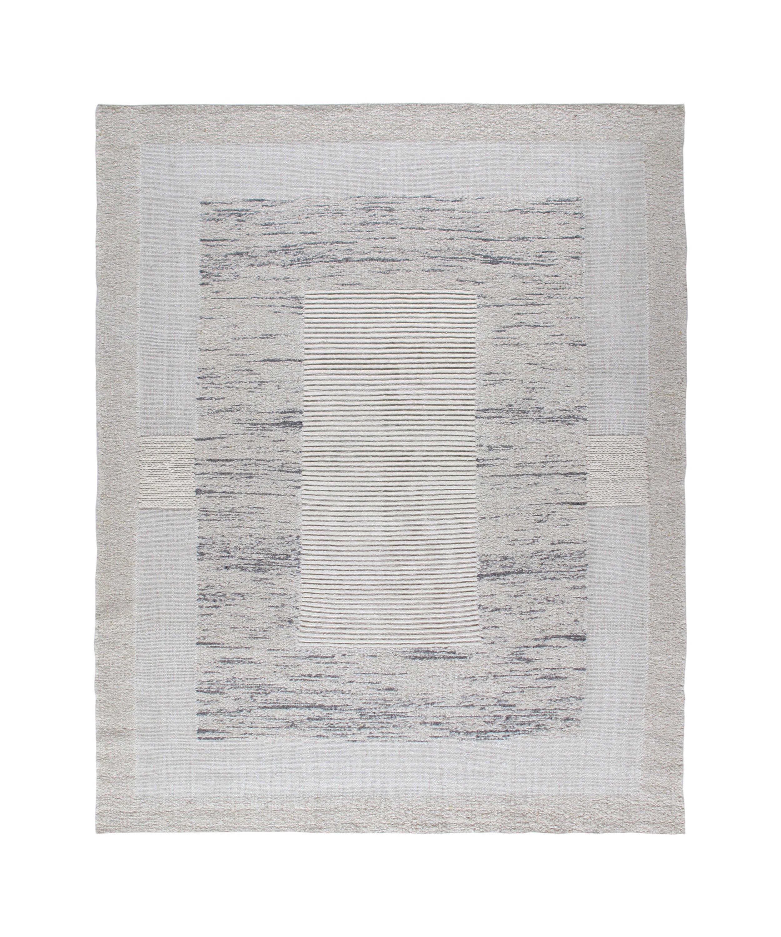 Contemporary Framed Wool Rug in Frosted Grey and Cloud White