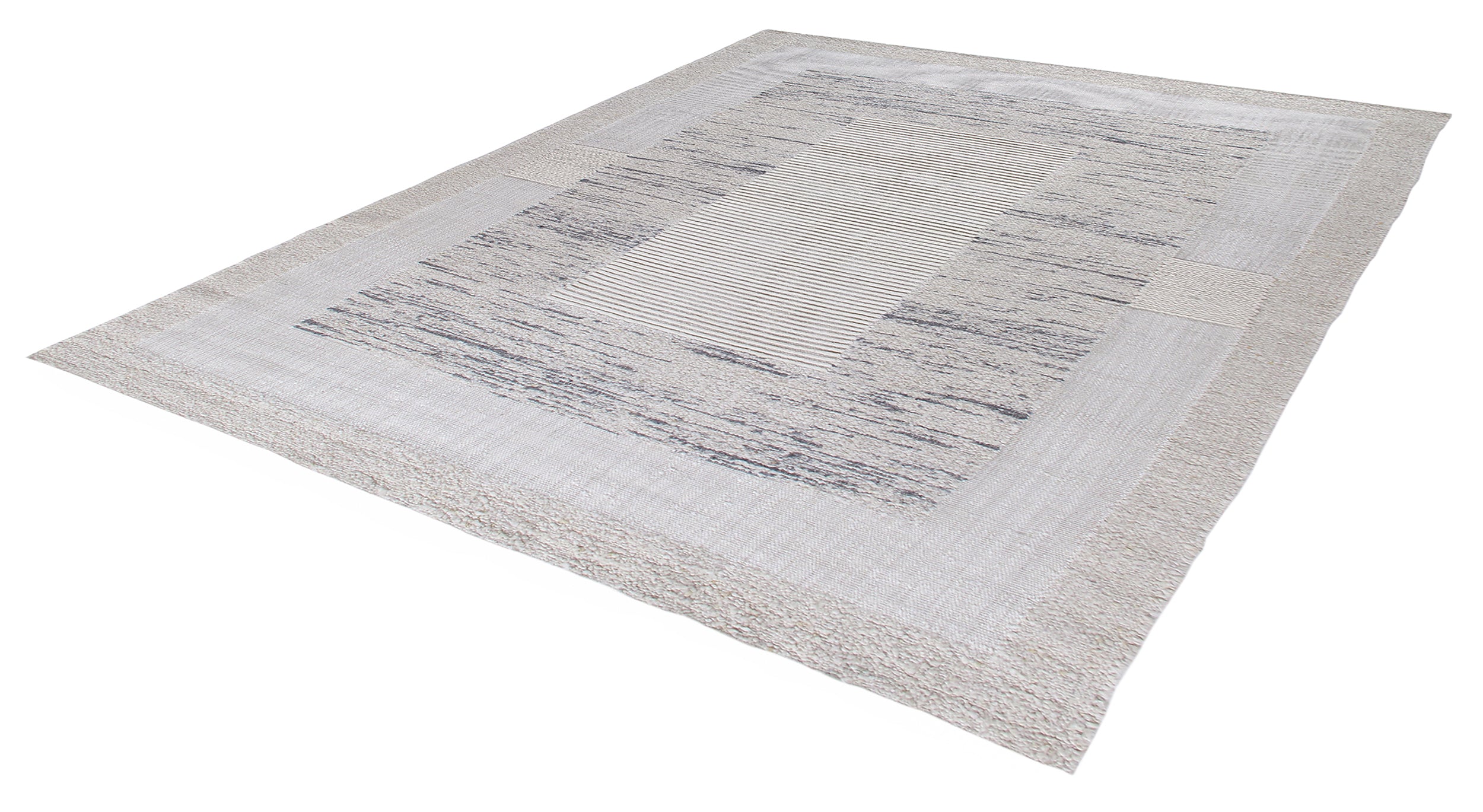 Contemporary Framed Wool Rug in Frosted Grey and Cloud White