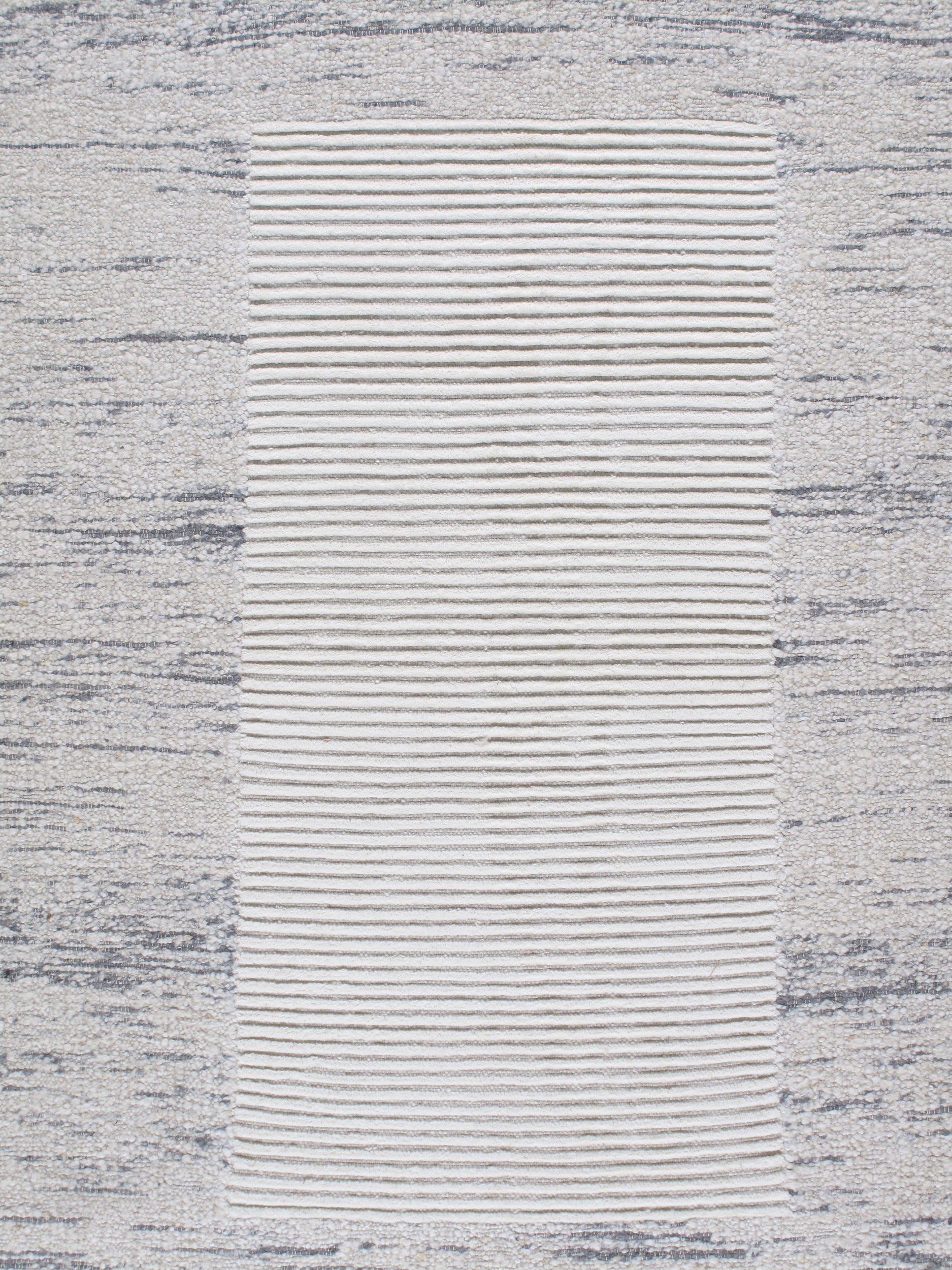 Contemporary Framed Wool Rug in Frosted Grey and Cloud White