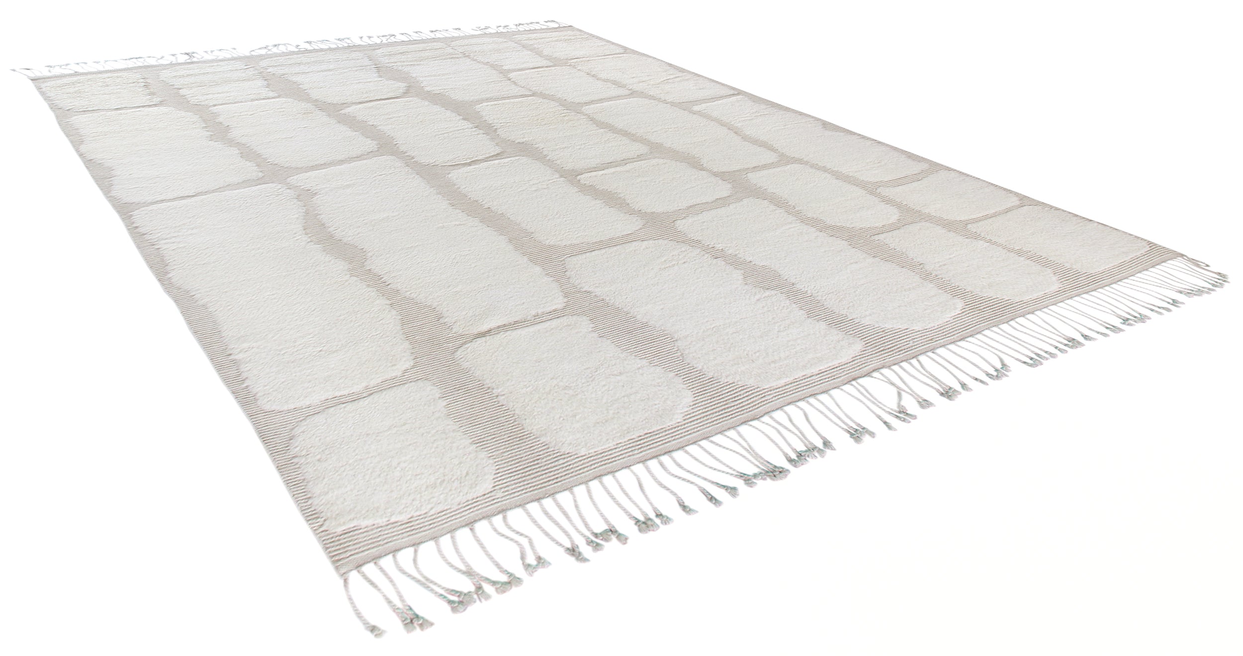 Modern Stone-Inspired Wool Rug in Ivory with Sculpted Texture and Fringe