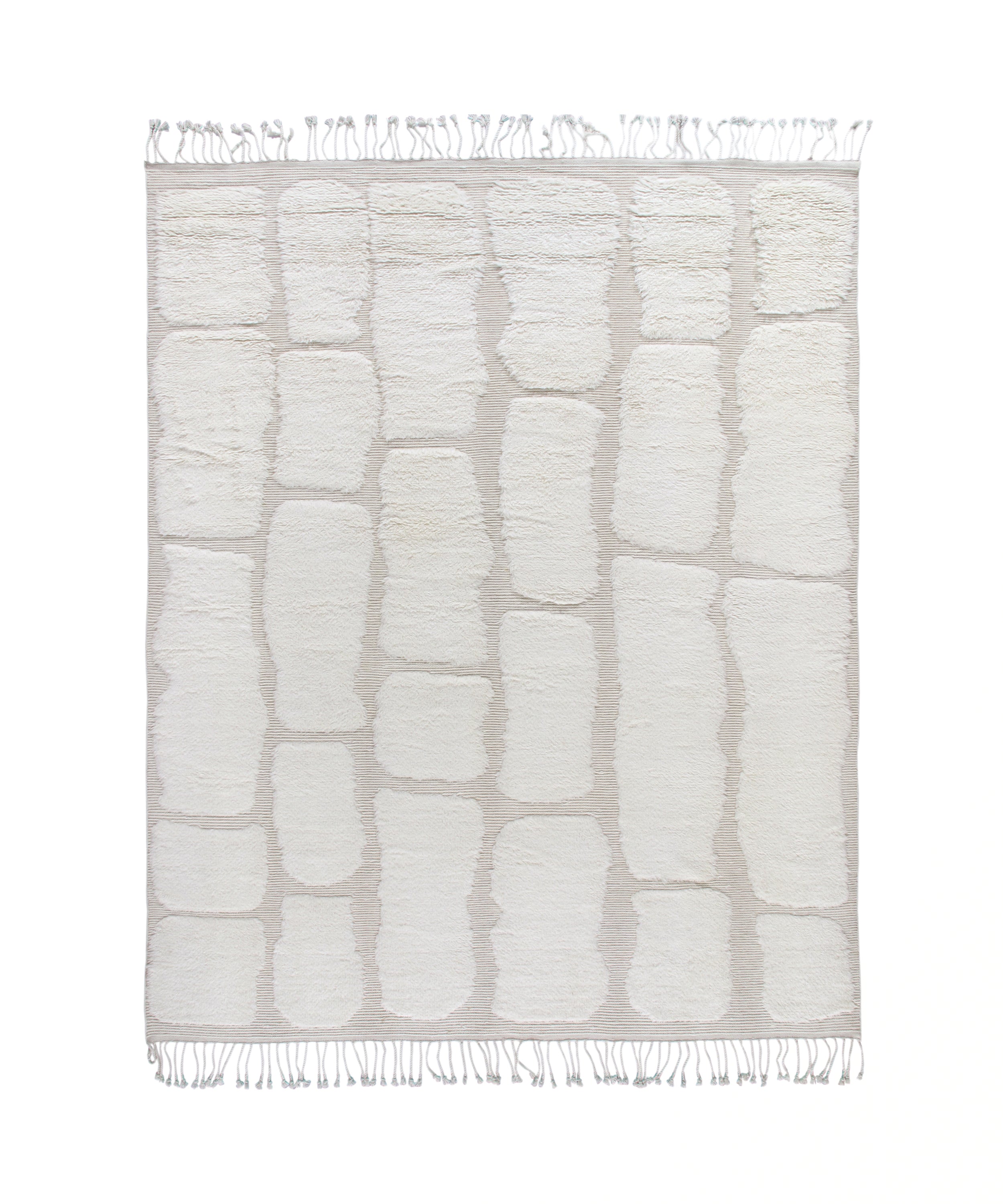 Modern Stone-Inspired Wool Rug in Ivory with Sculpted Texture and Fringe