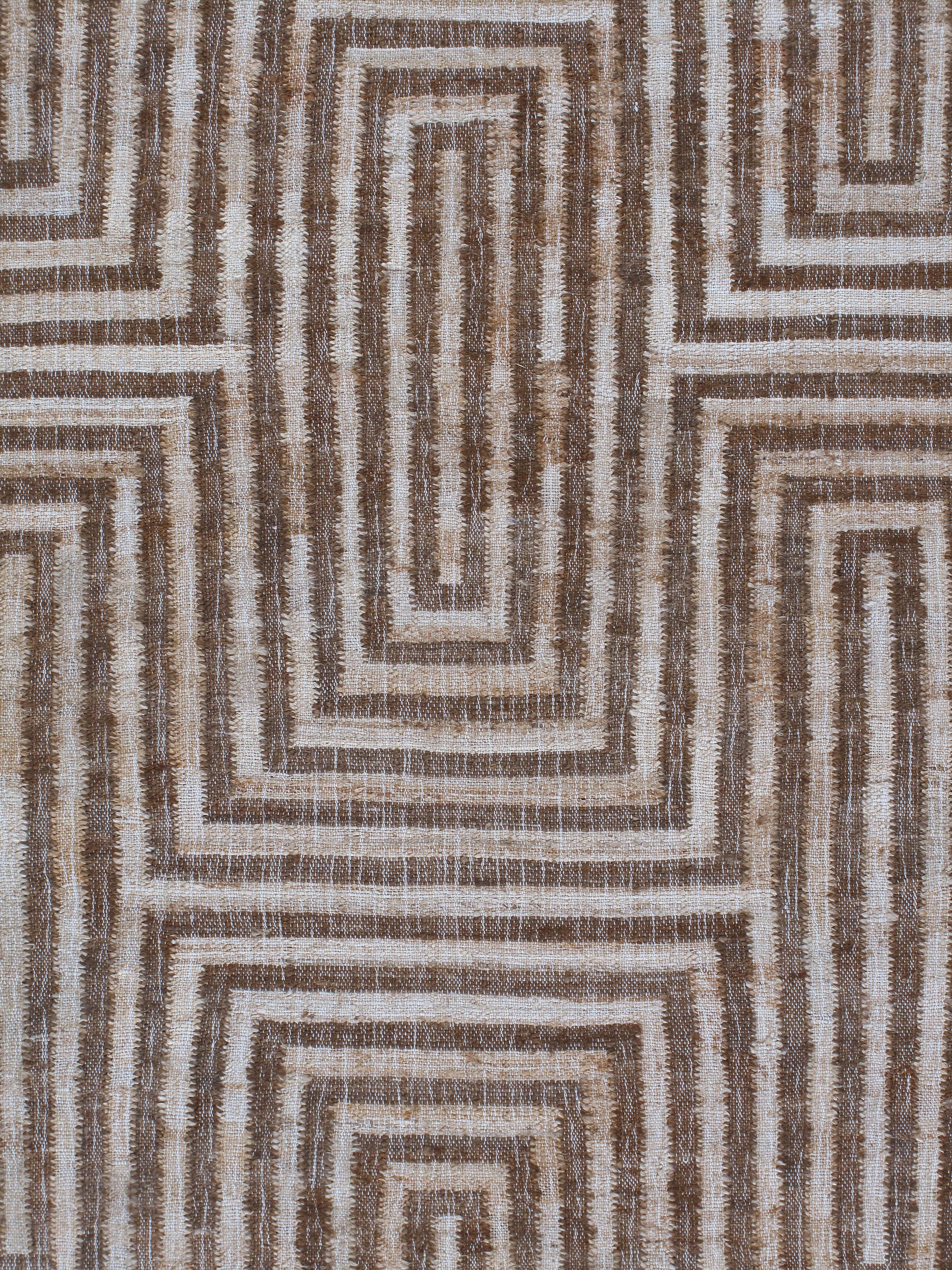 Bold Geometric Wool Rug in Chestnut and Ivory with Maze-Inspired Pattern