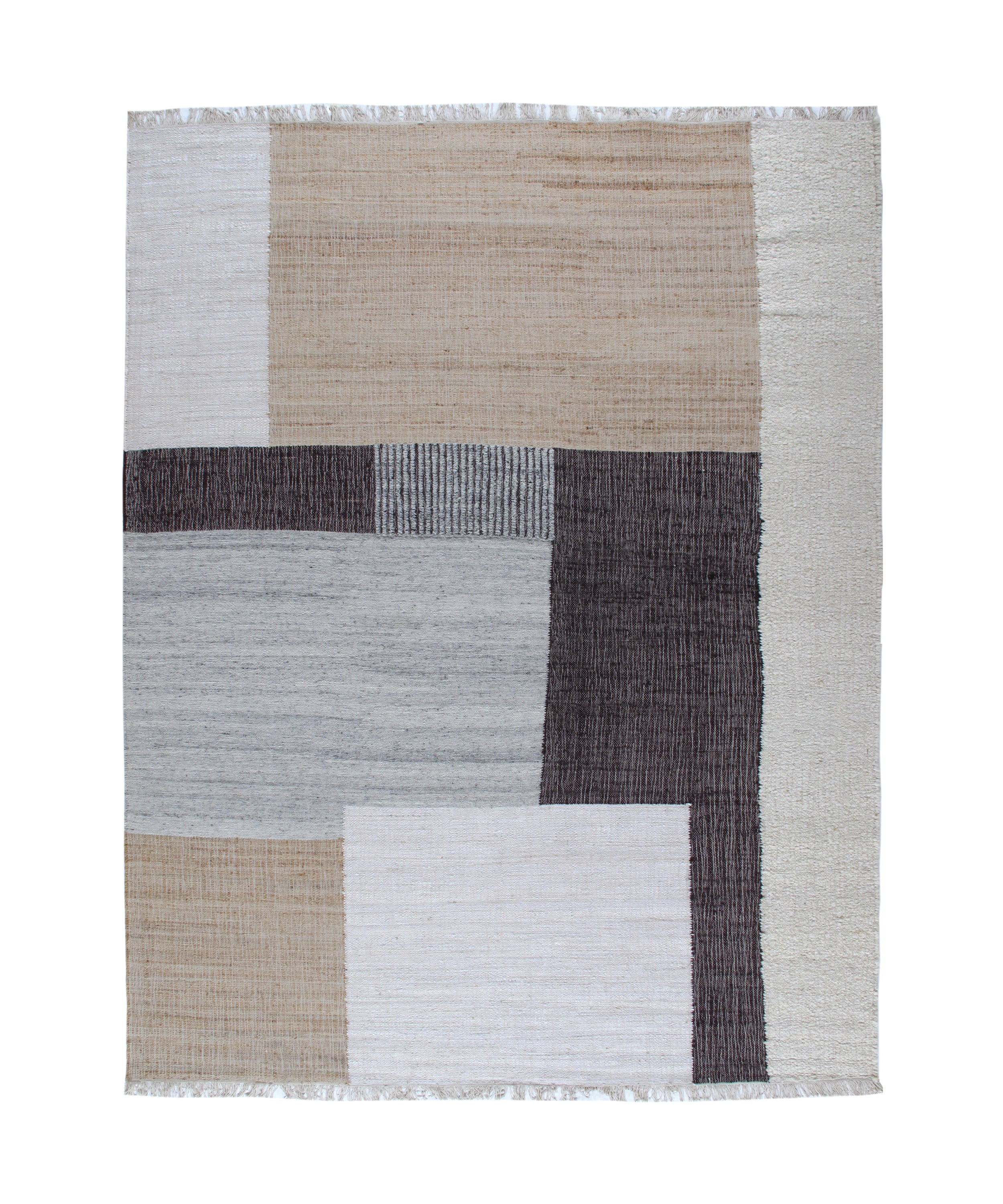 Modern Colorblock Flatweave Rug in Ivory, Charcoal, and Sandstone