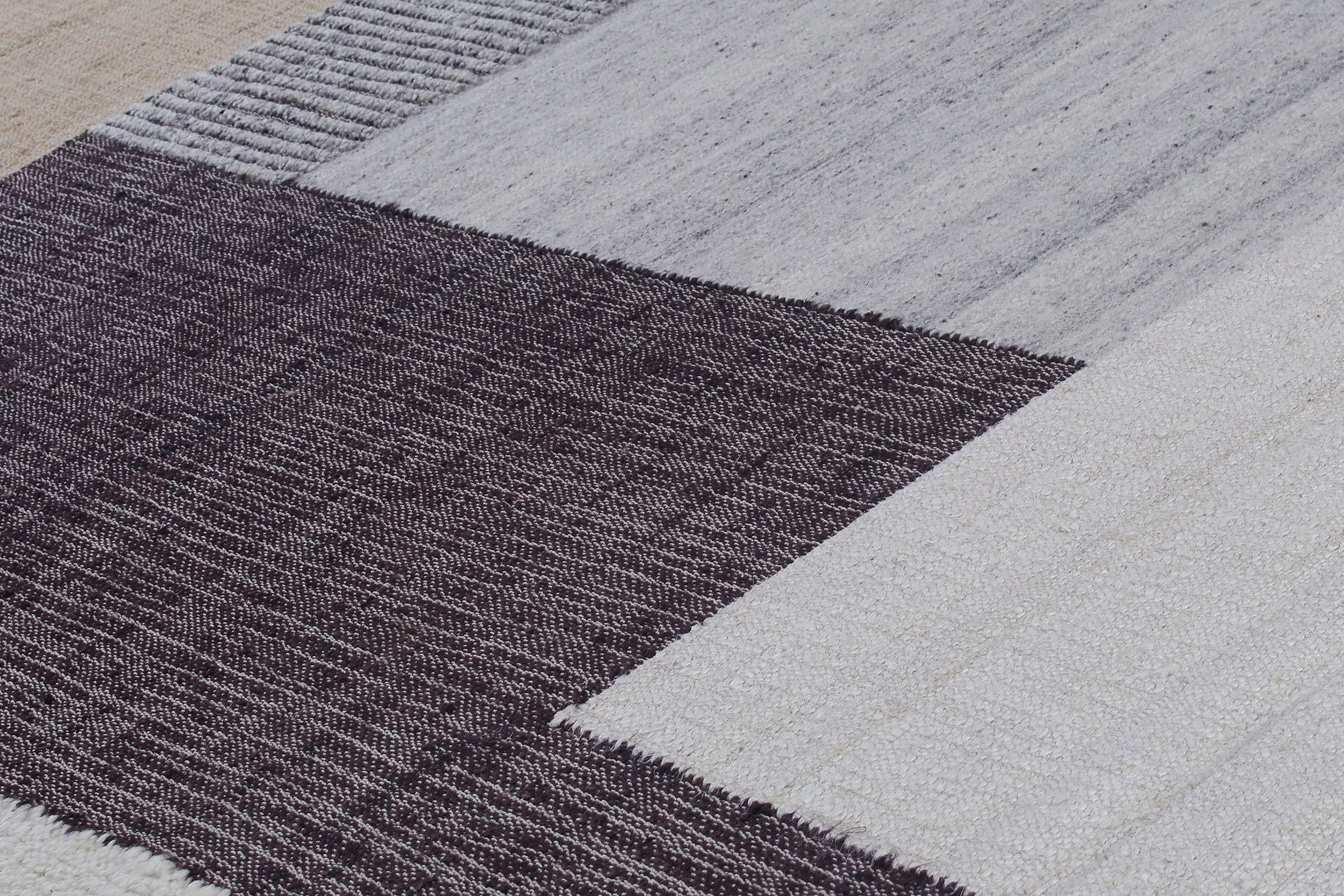 Modern Colorblock Flatweave Rug in Ivory, Charcoal, and Sandstone