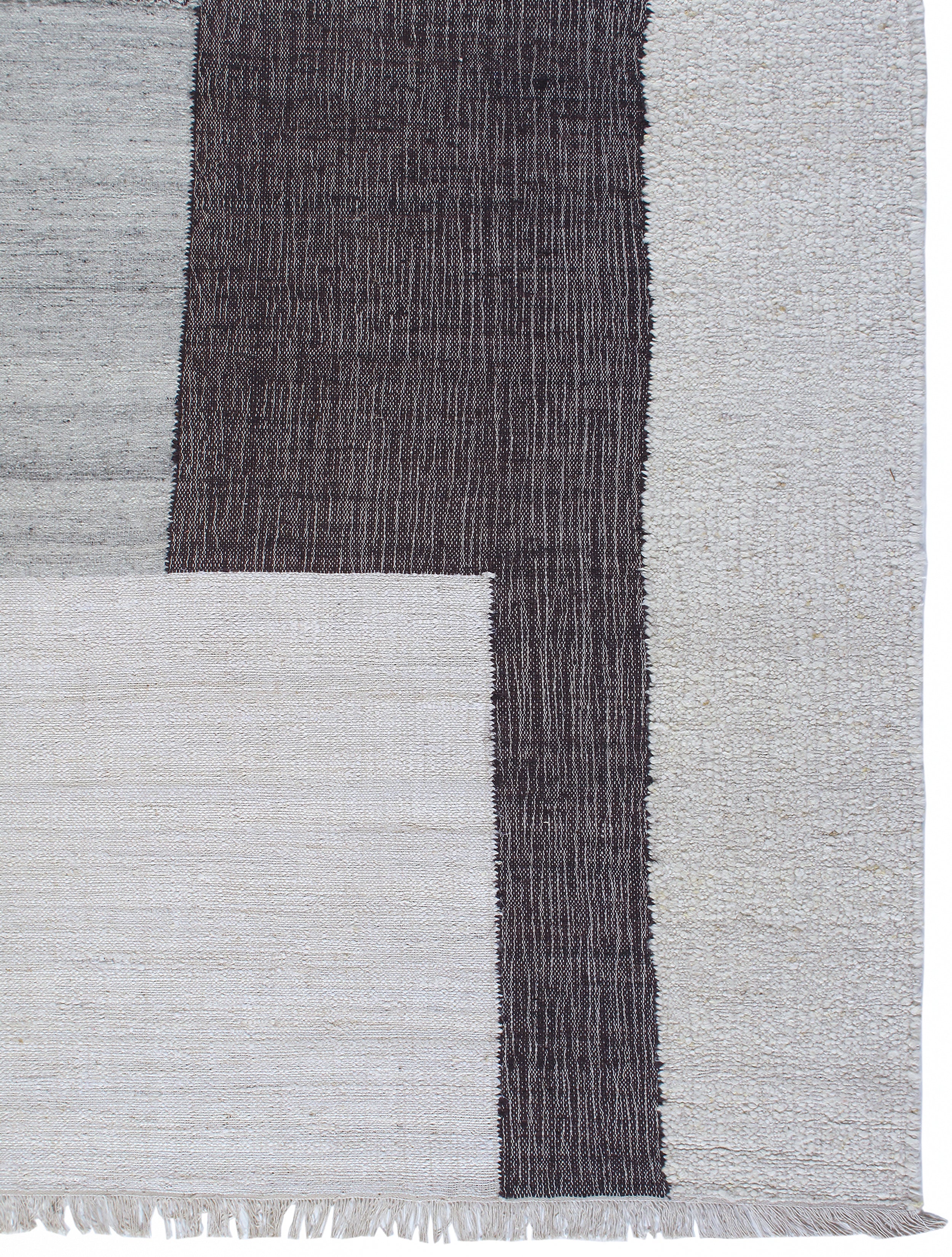 Modern Colorblock Flatweave Rug in Ivory, Charcoal, and Sandstone