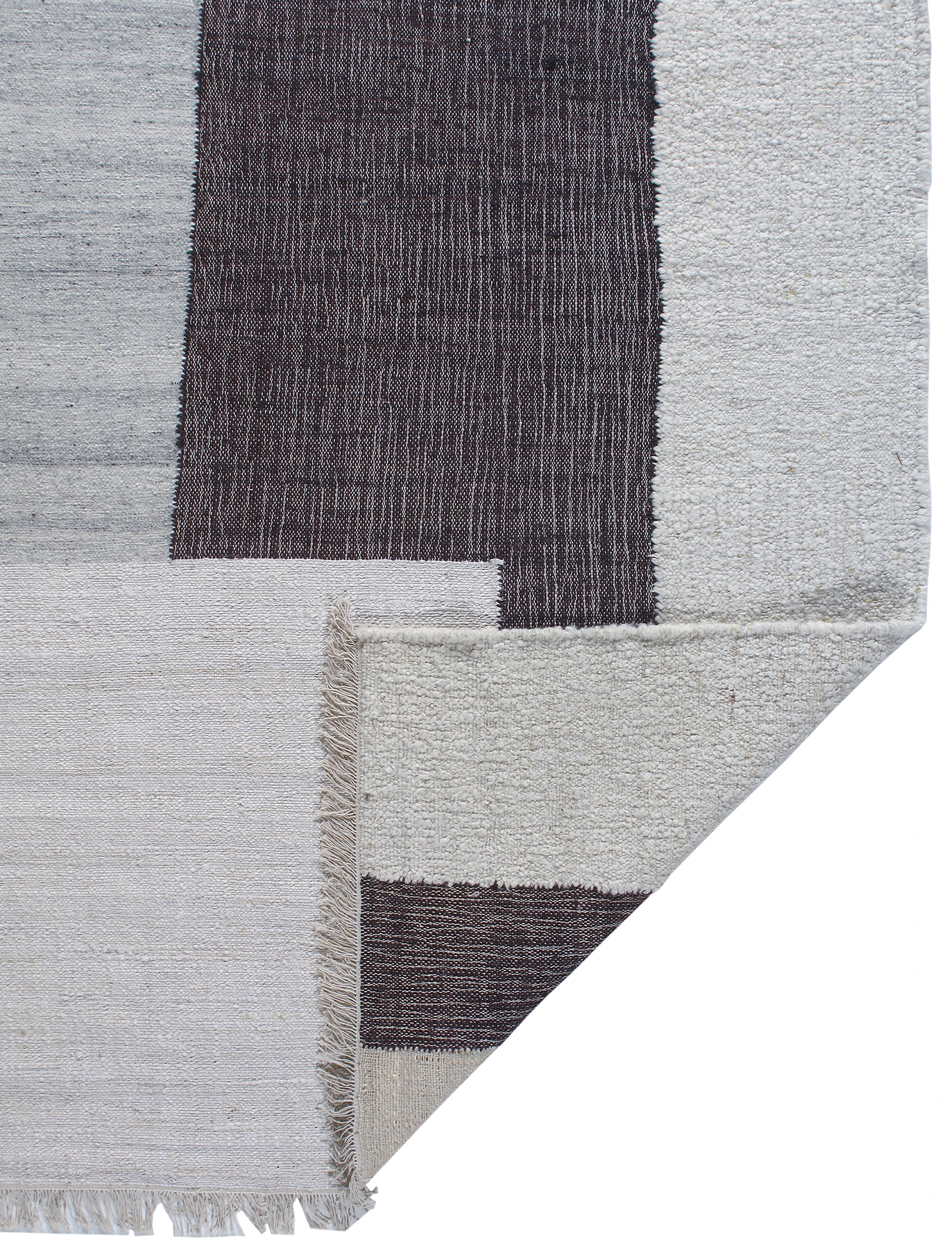 Modern Colorblock Flatweave Rug in Ivory, Charcoal, and Sandstone