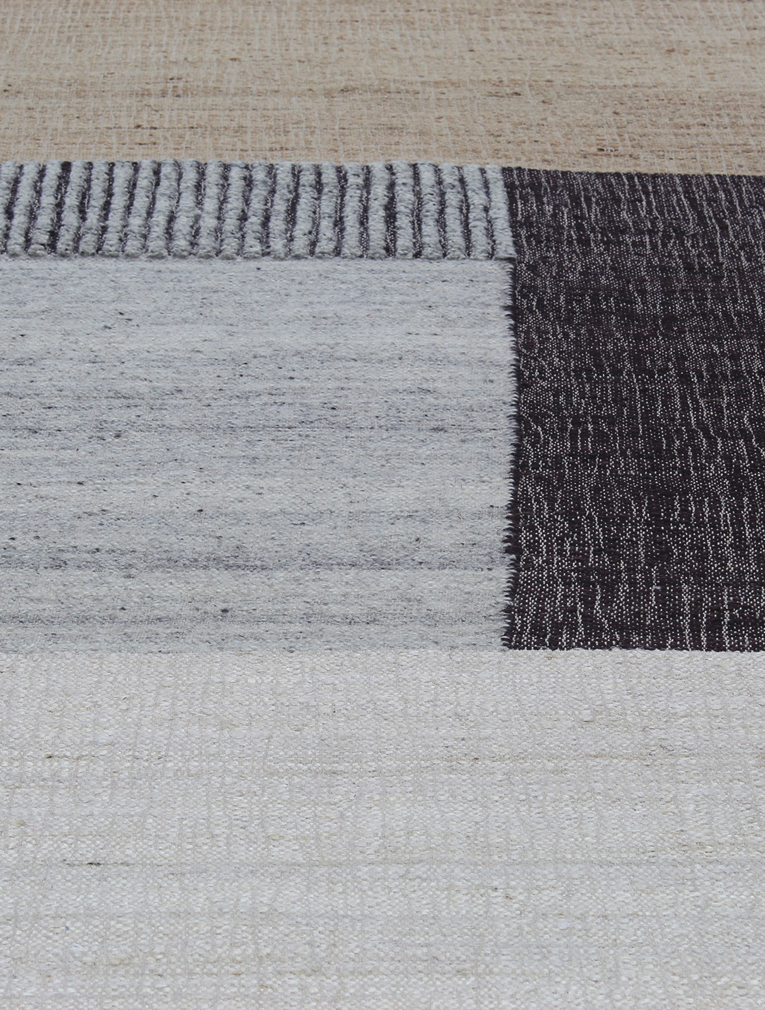 Modern Colorblock Flatweave Rug in Ivory, Charcoal, and Sandstone