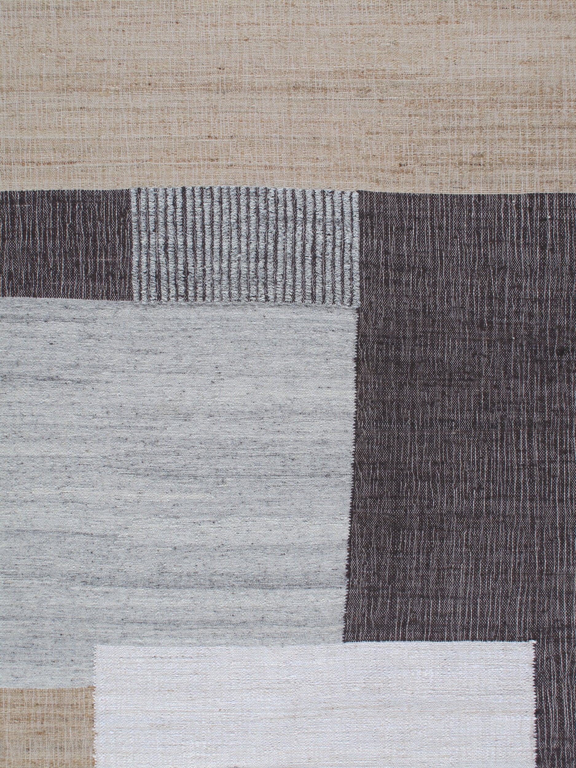 Modern Colorblock Flatweave Rug in Ivory, Charcoal, and Sandstone