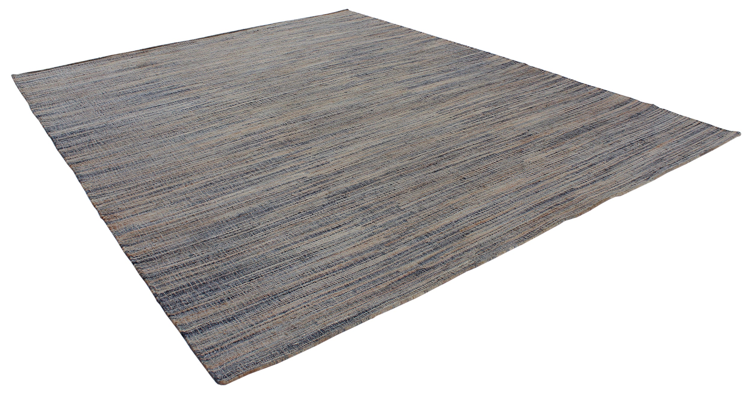 Textural Wool Flatweave Rug in Denim Blue and Driftwood Grey