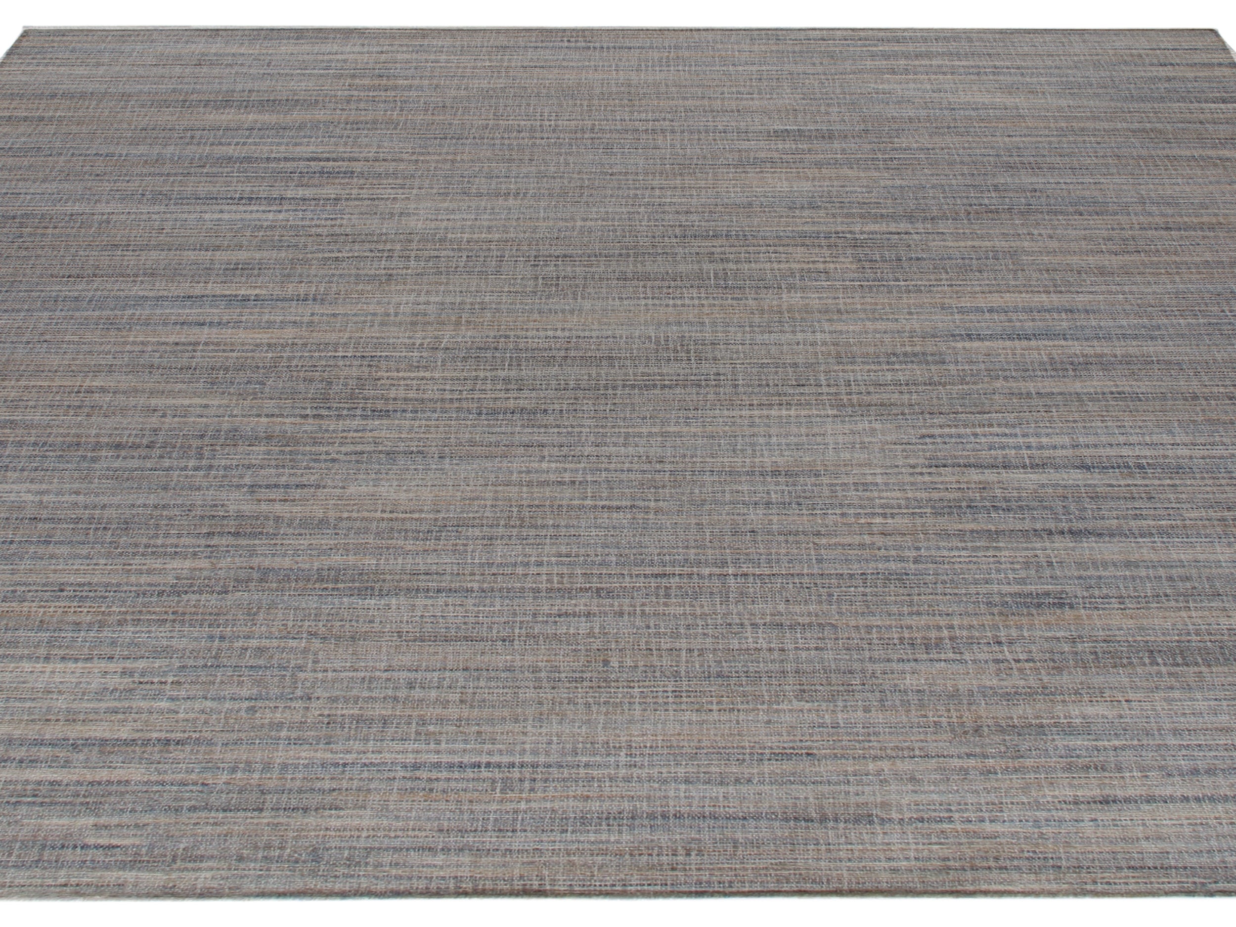 Textural Wool Flatweave Rug in Denim Blue and Driftwood Grey