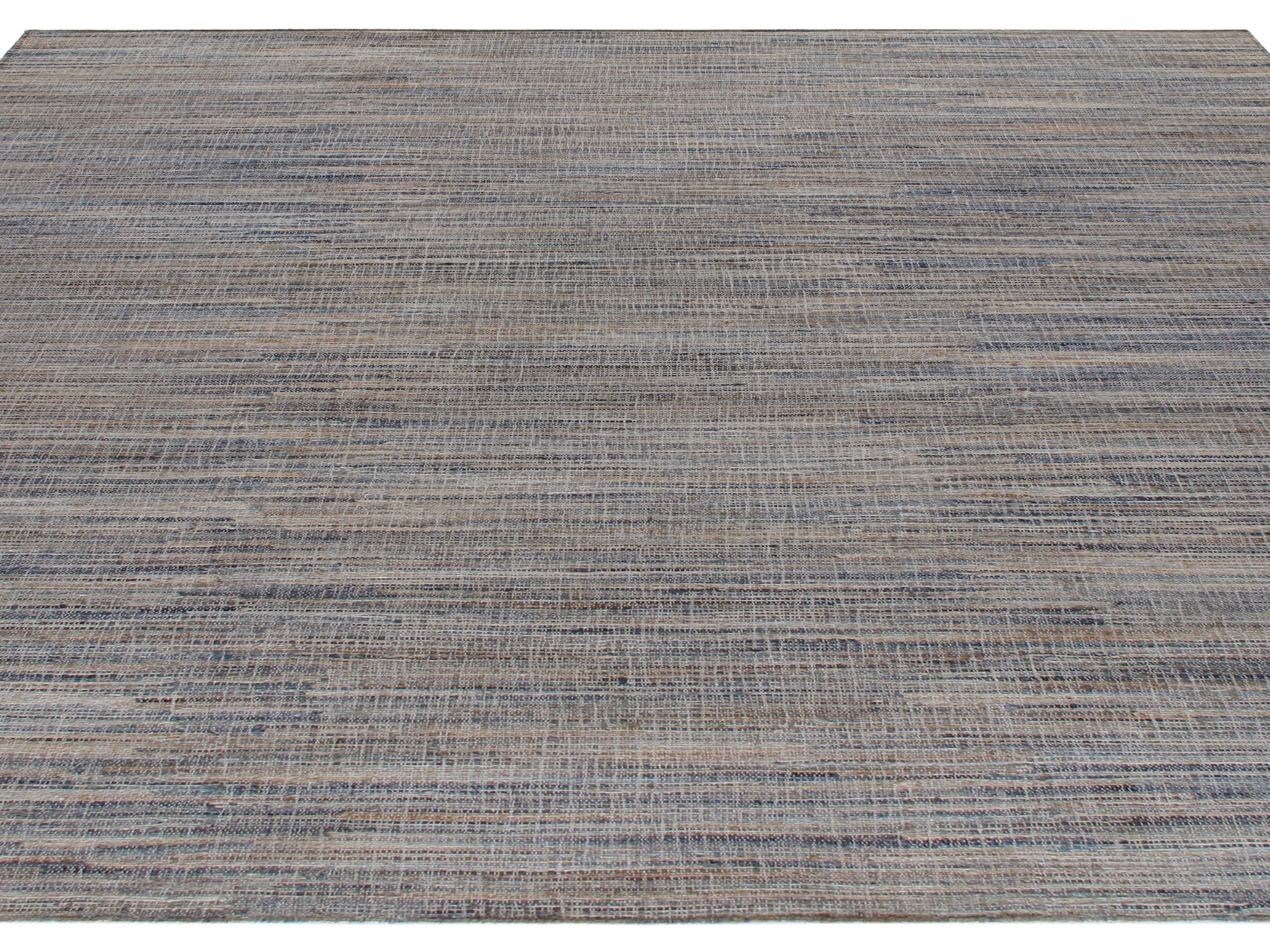Textural Wool Flatweave Rug in Denim Blue and Driftwood Grey