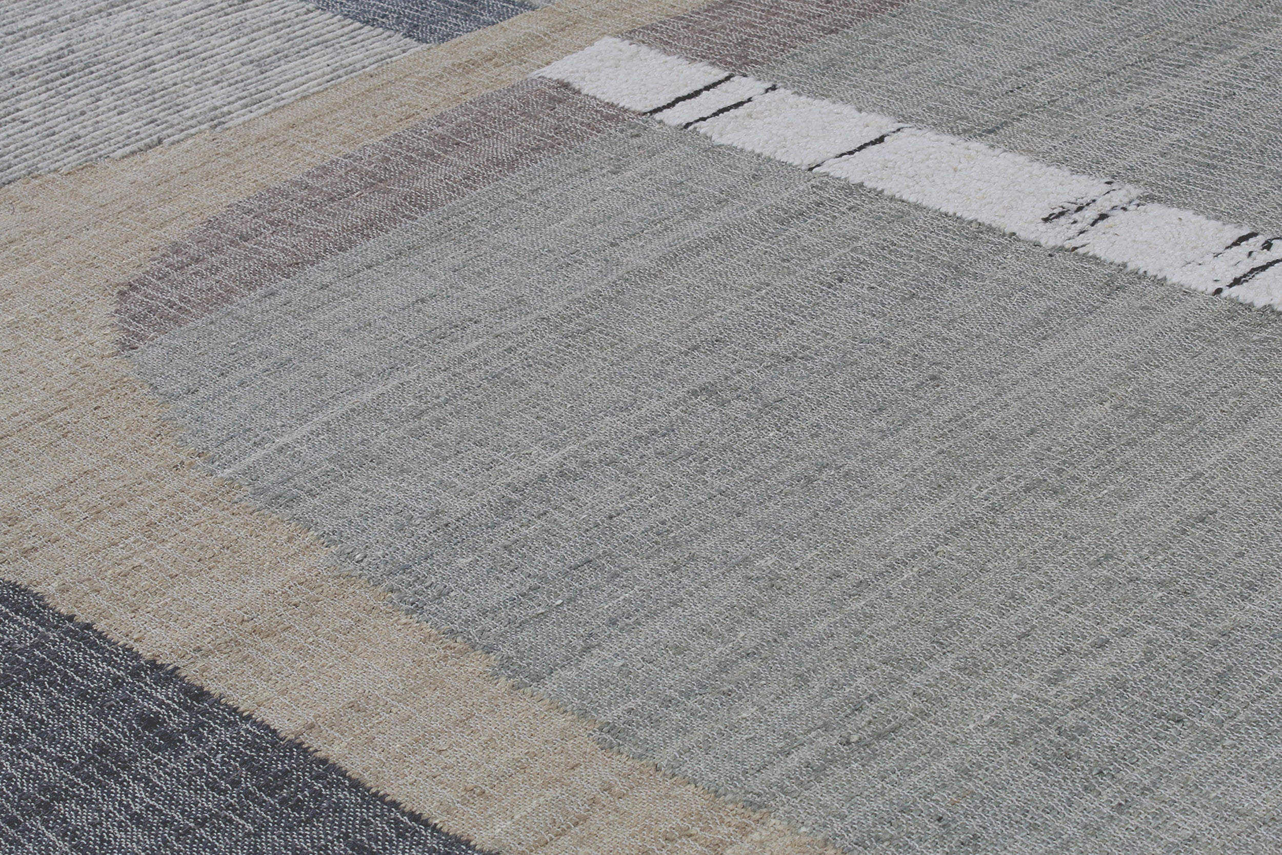 Modern Abstract Flatweave Rug in Slate, Sand, and Mineral Tones
