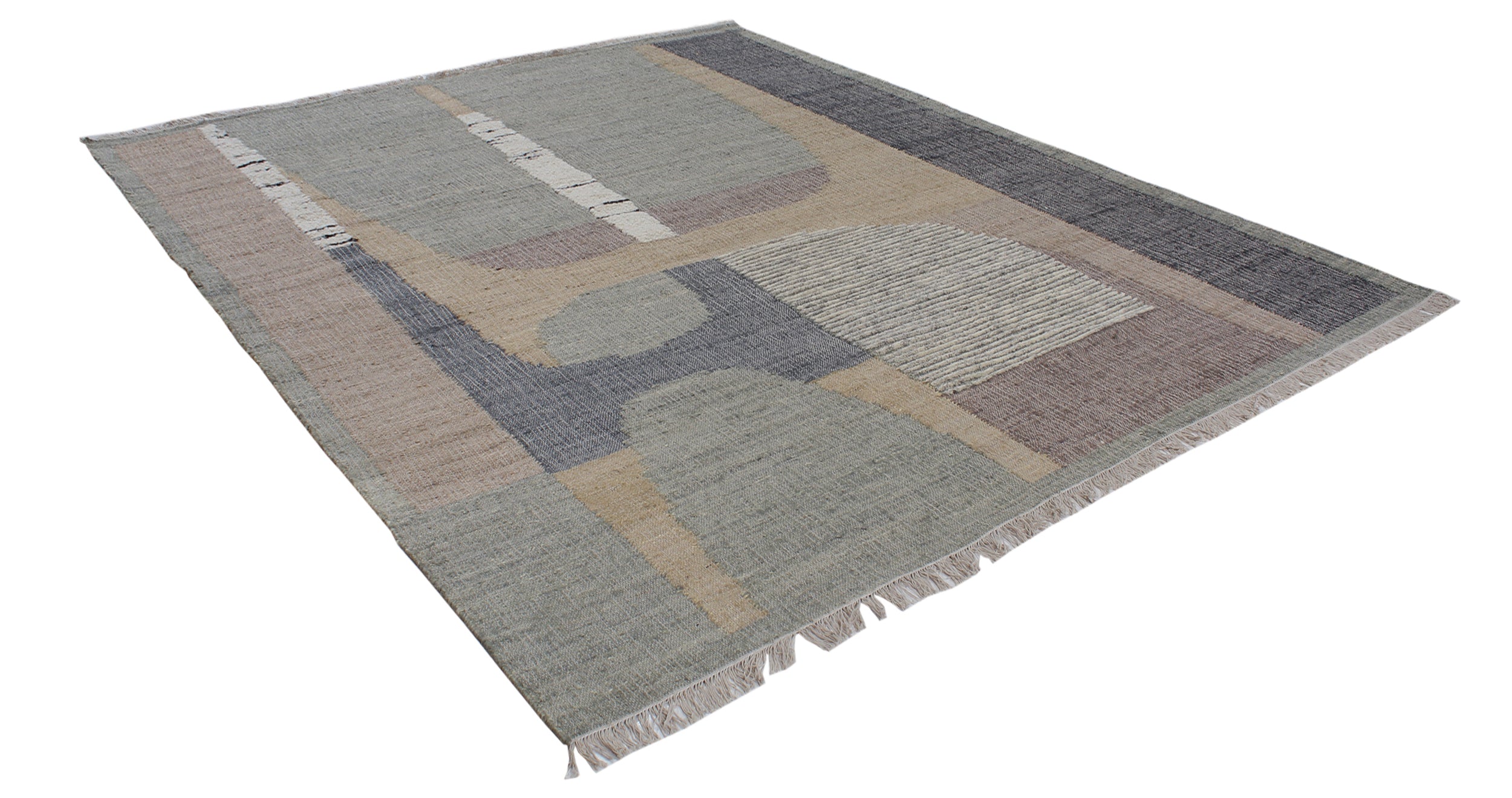 Modern Abstract Flatweave Rug in Slate, Sand, and Mineral Tones