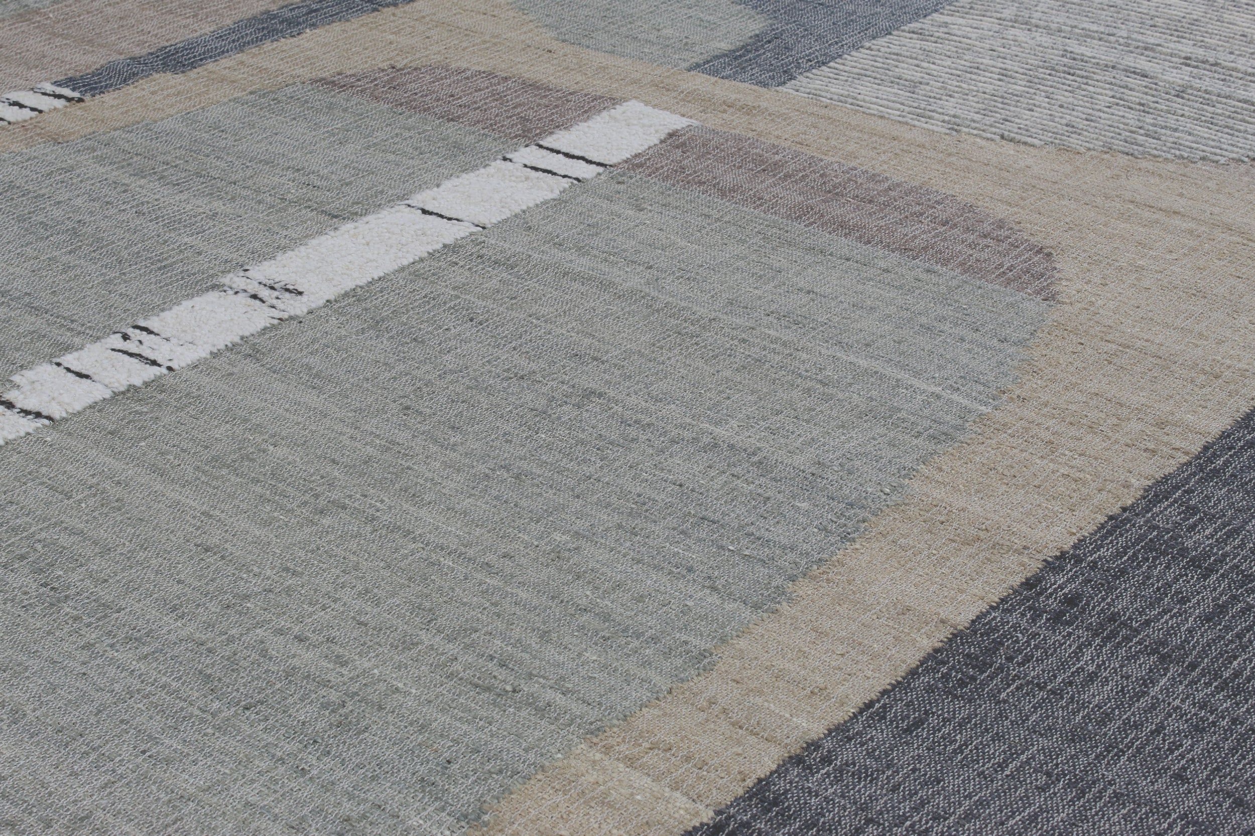 Modern Abstract Flatweave Rug in Slate, Sand, and Mineral Tones