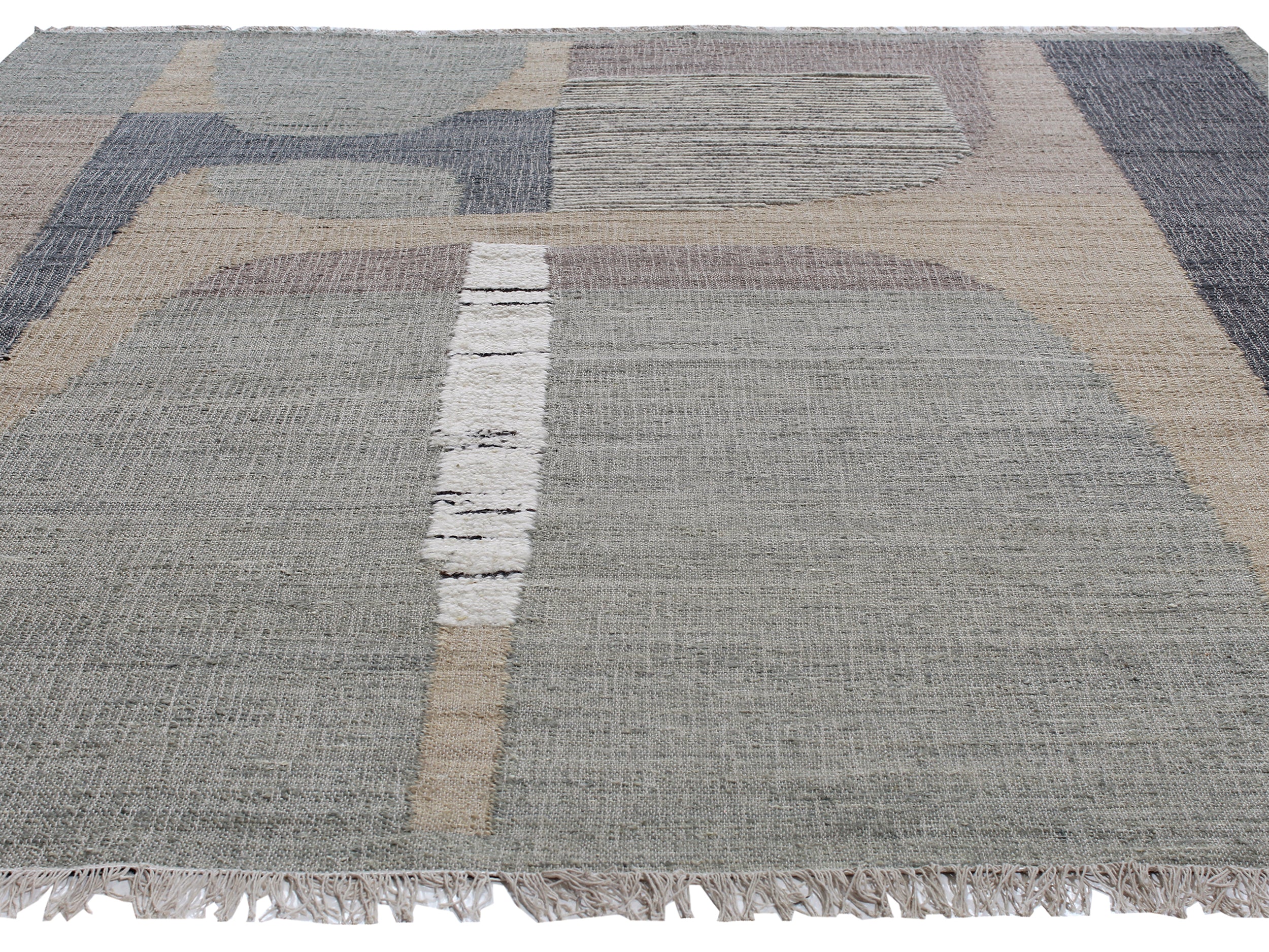 Modern Abstract Flatweave Rug in Slate, Sand, and Mineral Tones