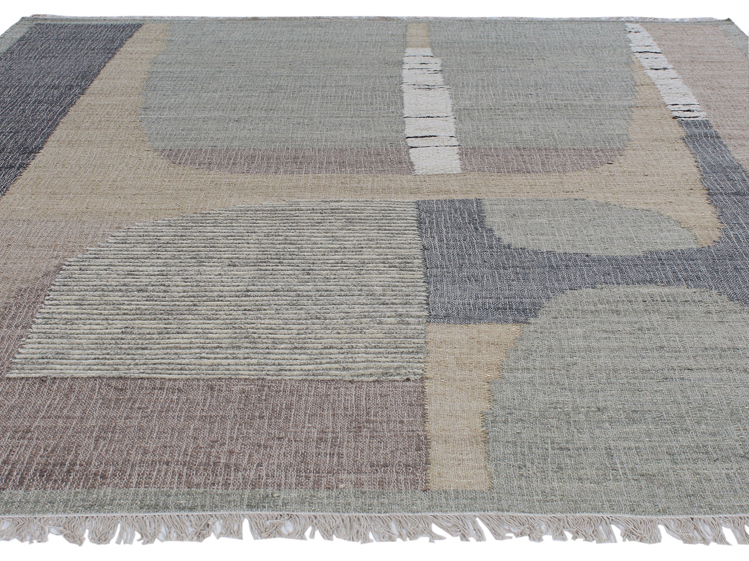Modern Abstract Flatweave Rug in Slate, Sand, and Mineral Tones
