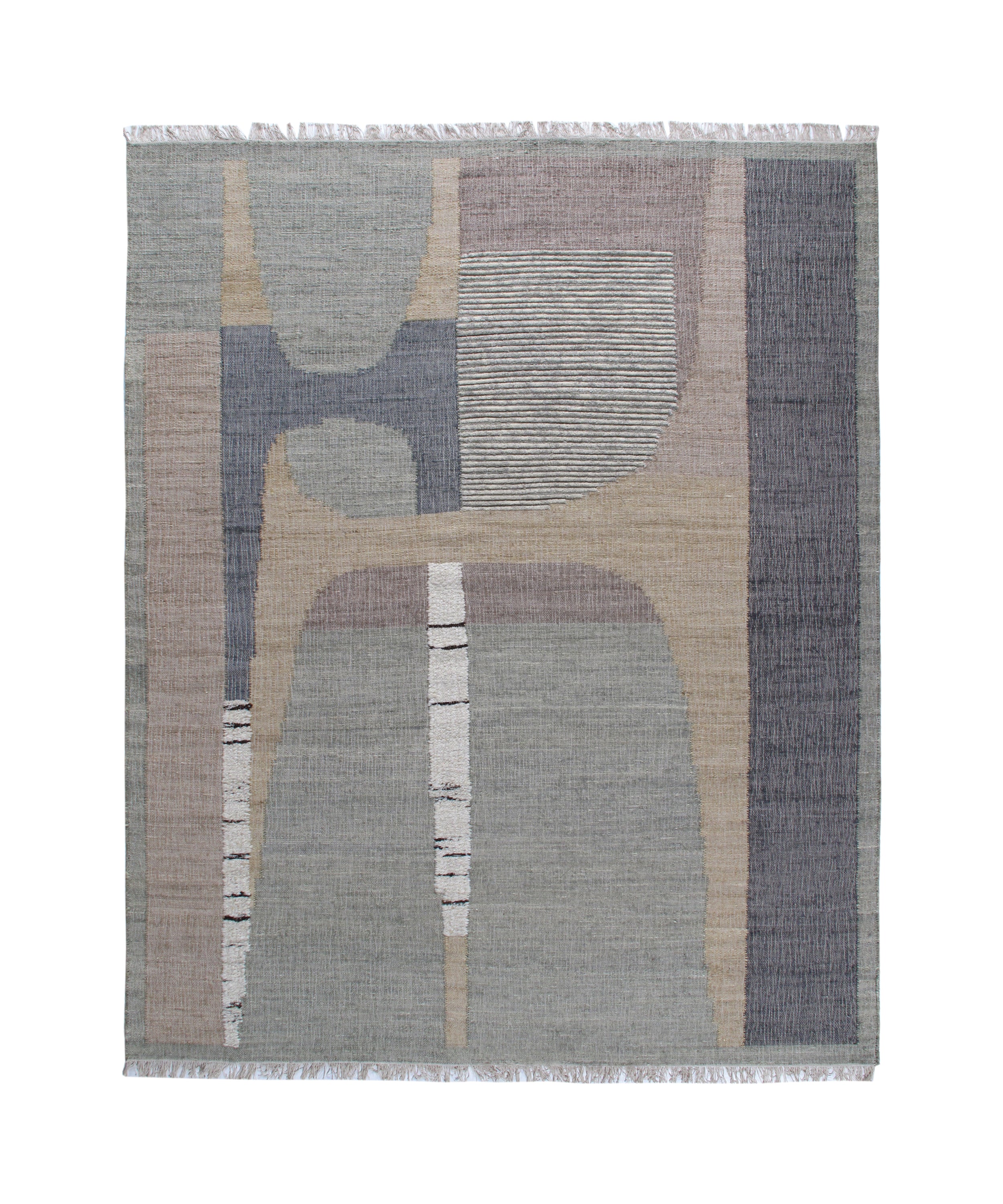 Modern Abstract Flatweave Rug in Slate, Sand, and Mineral Tones
