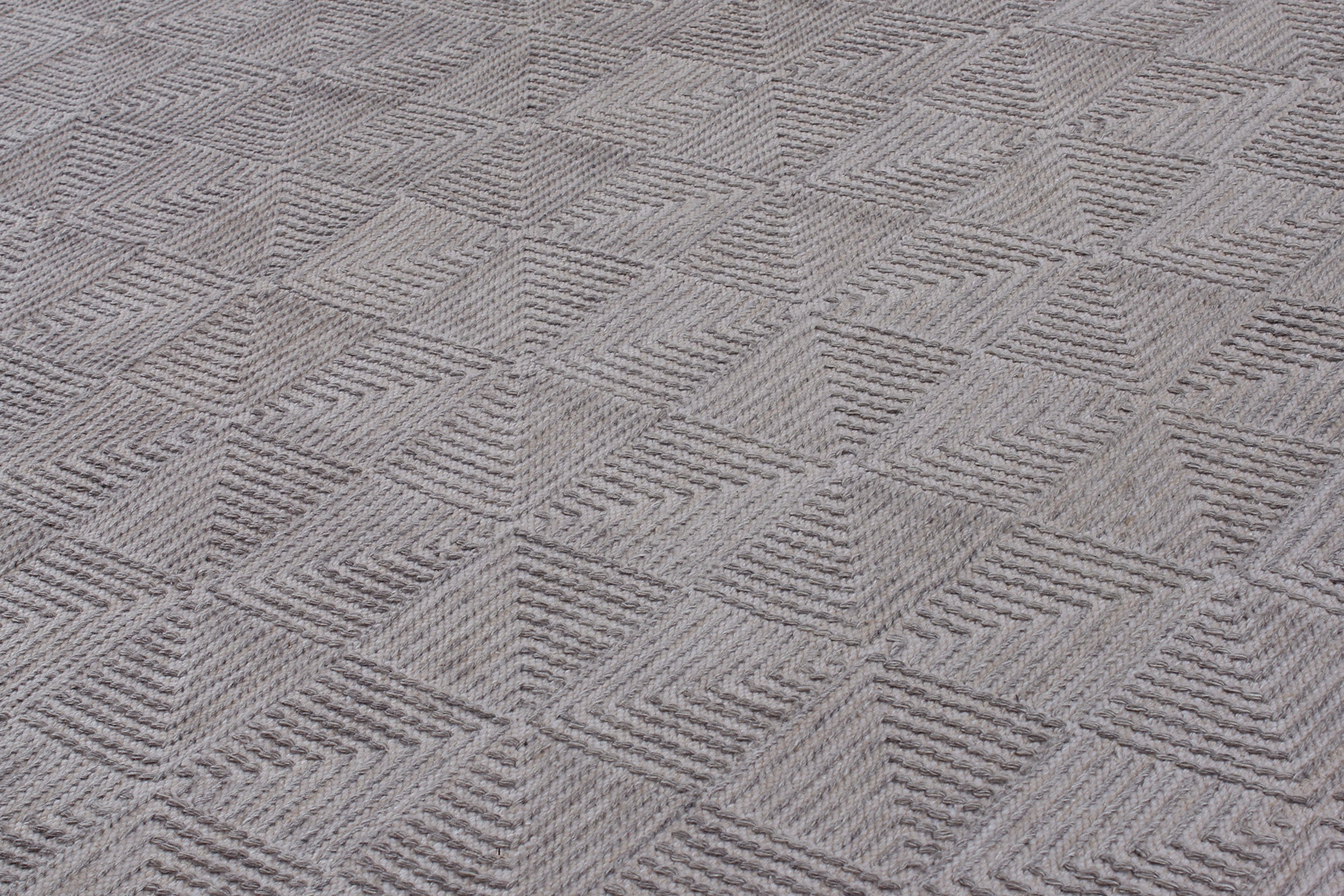 Geometric Wool Rug in Slate Grey with Embossed Spiral Square Pattern