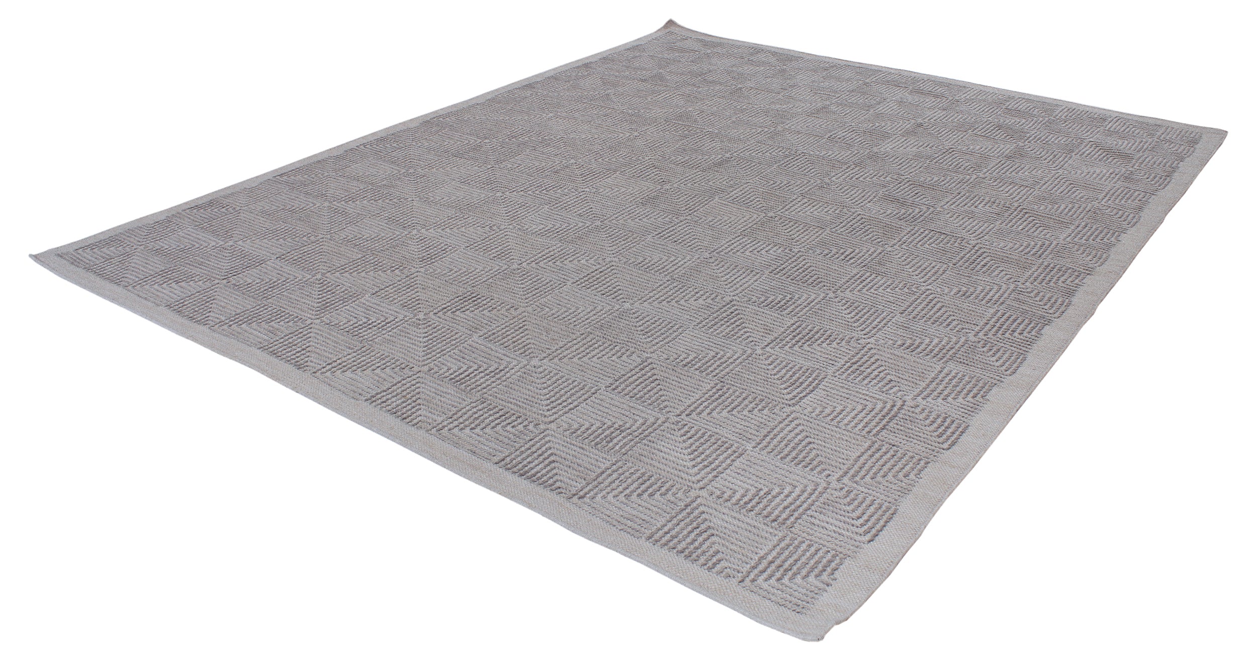 Geometric Wool Rug in Slate Grey with Embossed Spiral Square Pattern