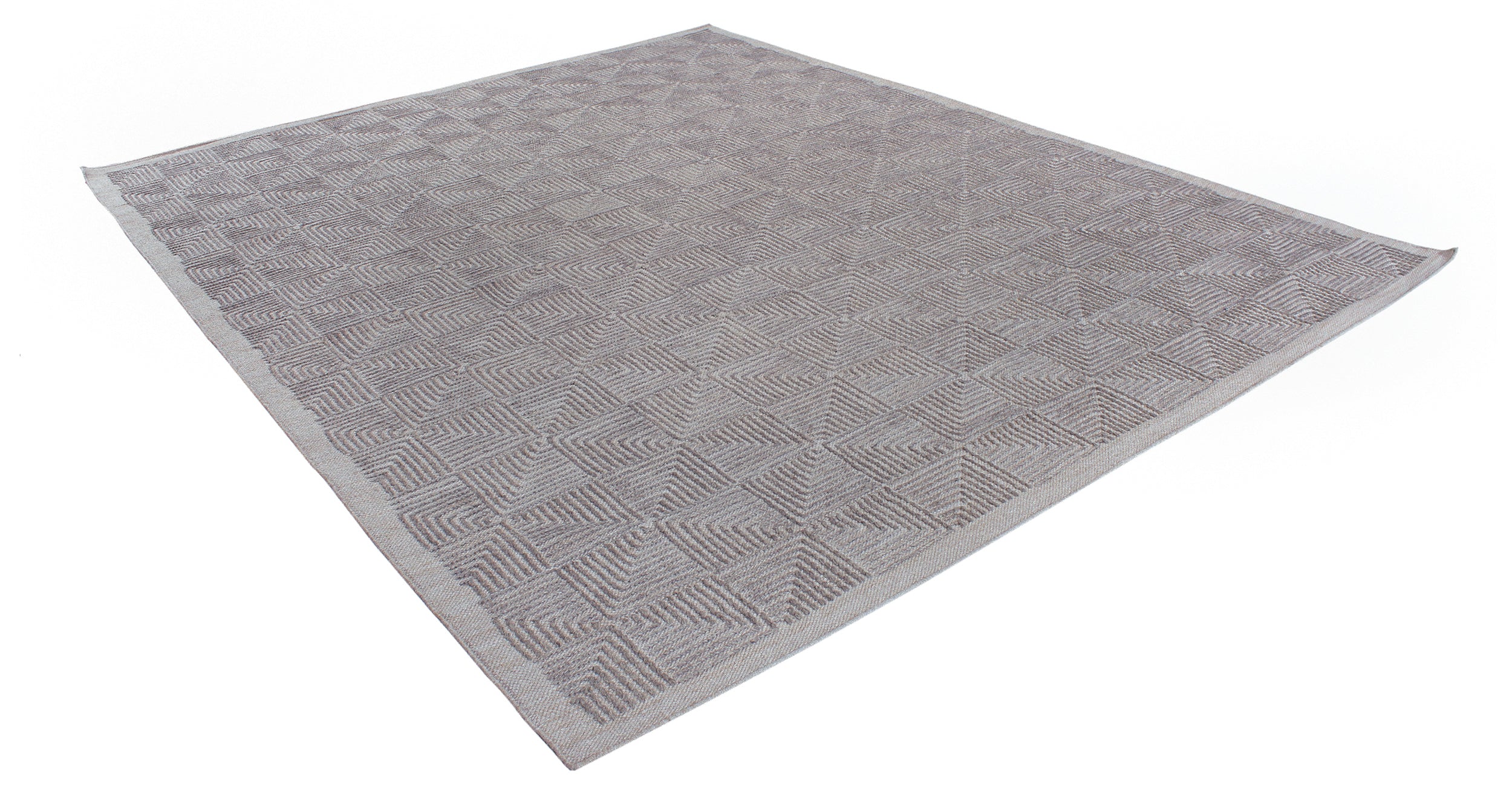 Geometric Wool Rug in Slate Grey with Embossed Spiral Square Pattern