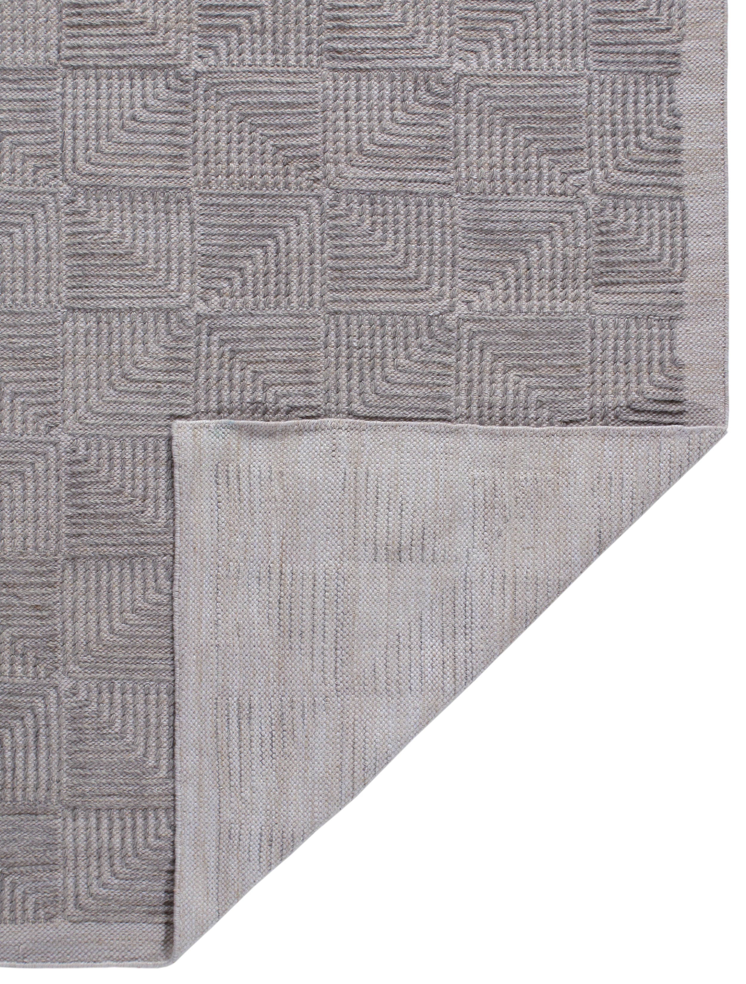 Geometric Wool Rug in Slate Grey with Embossed Spiral Square Pattern