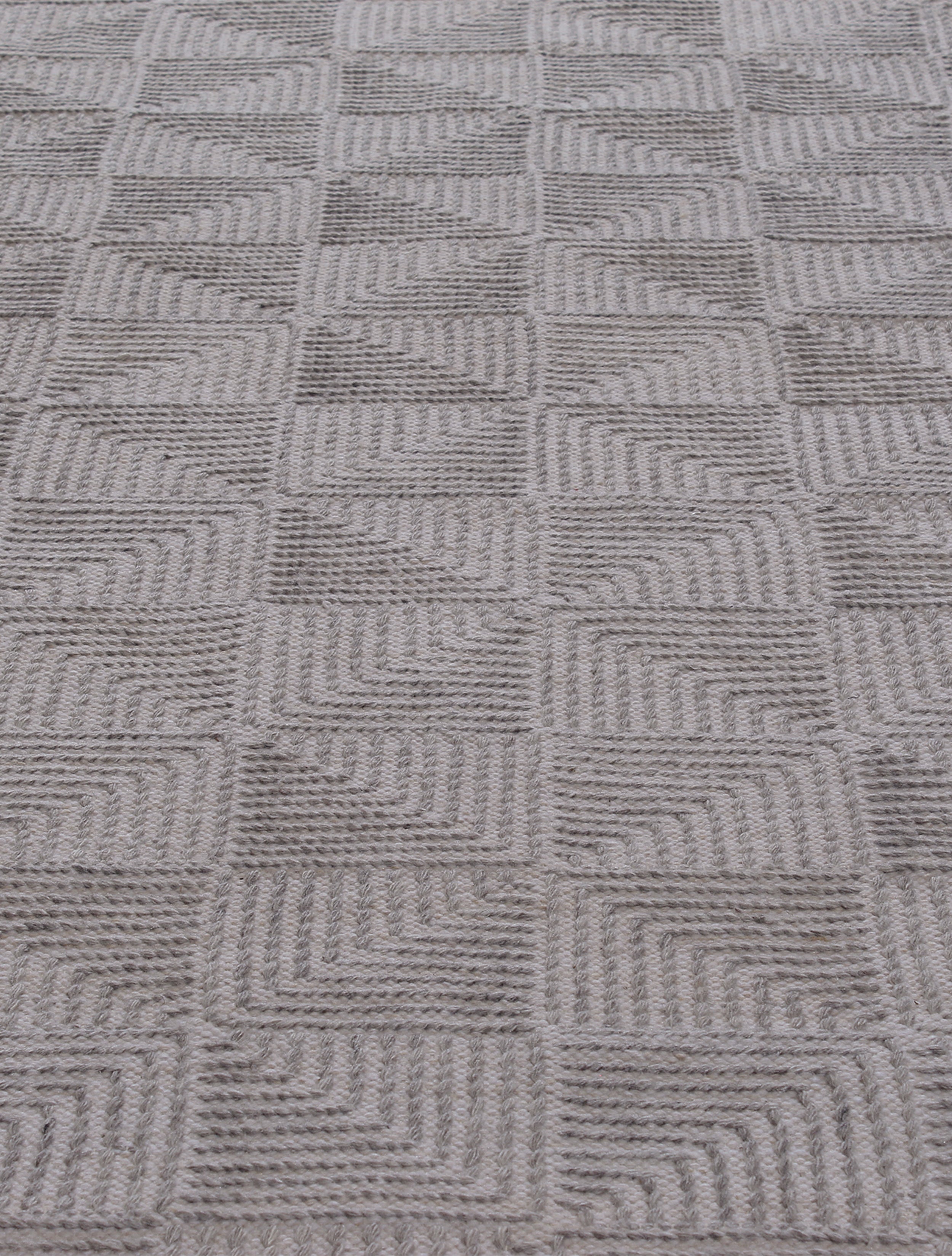 Geometric Wool Rug in Slate Grey with Embossed Spiral Square Pattern