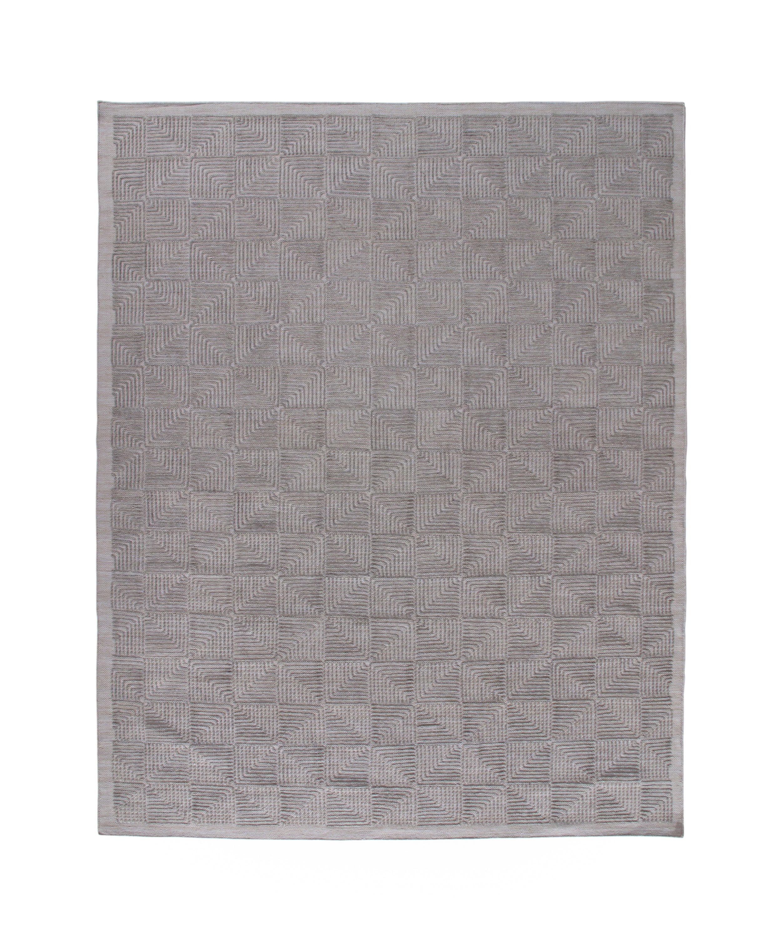 Geometric Wool Rug in Slate Grey with Embossed Spiral Square Pattern