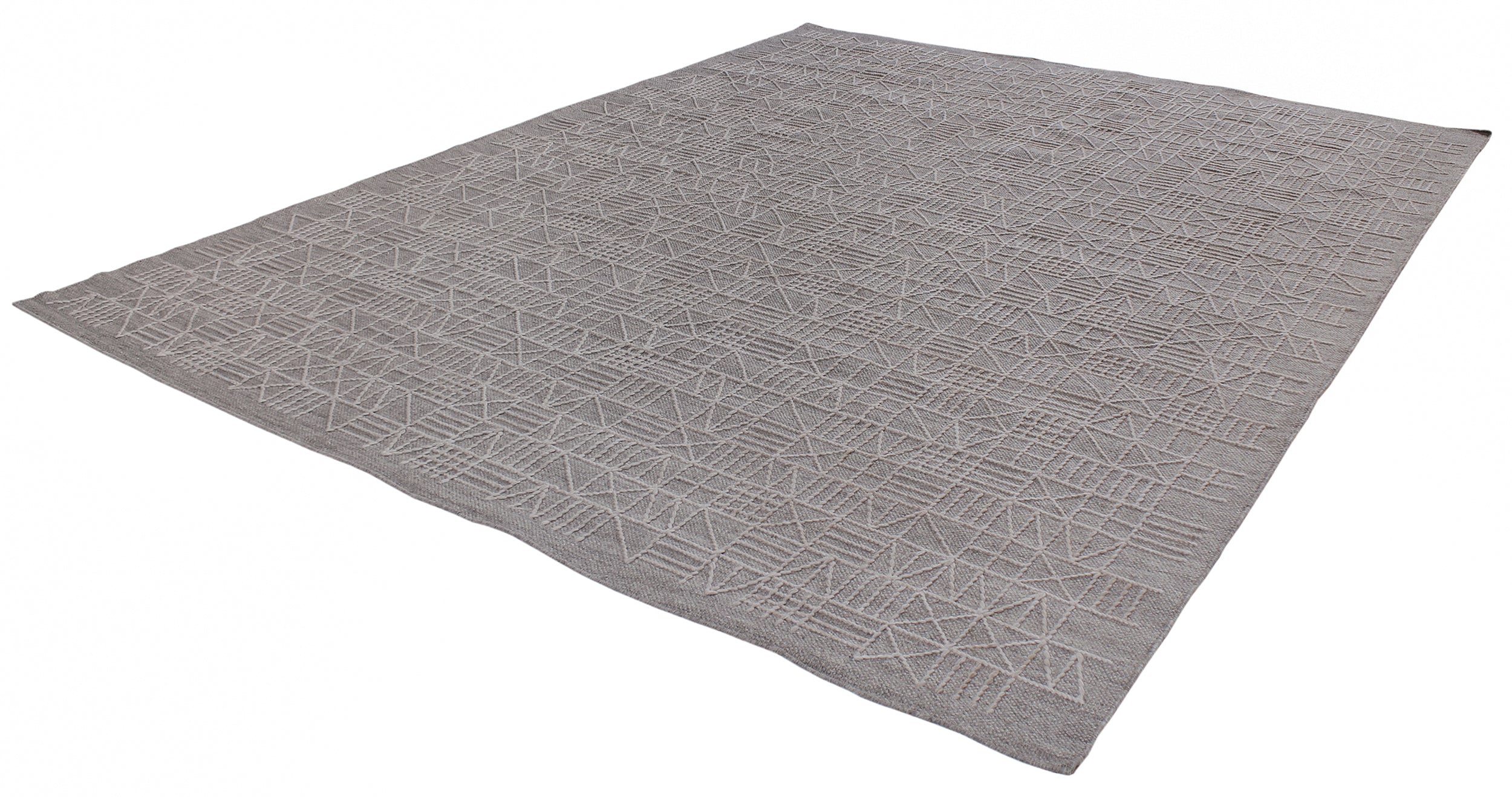 Contemporary Geometric Wool Rug in Graphite Grey with Etched Grid Motif