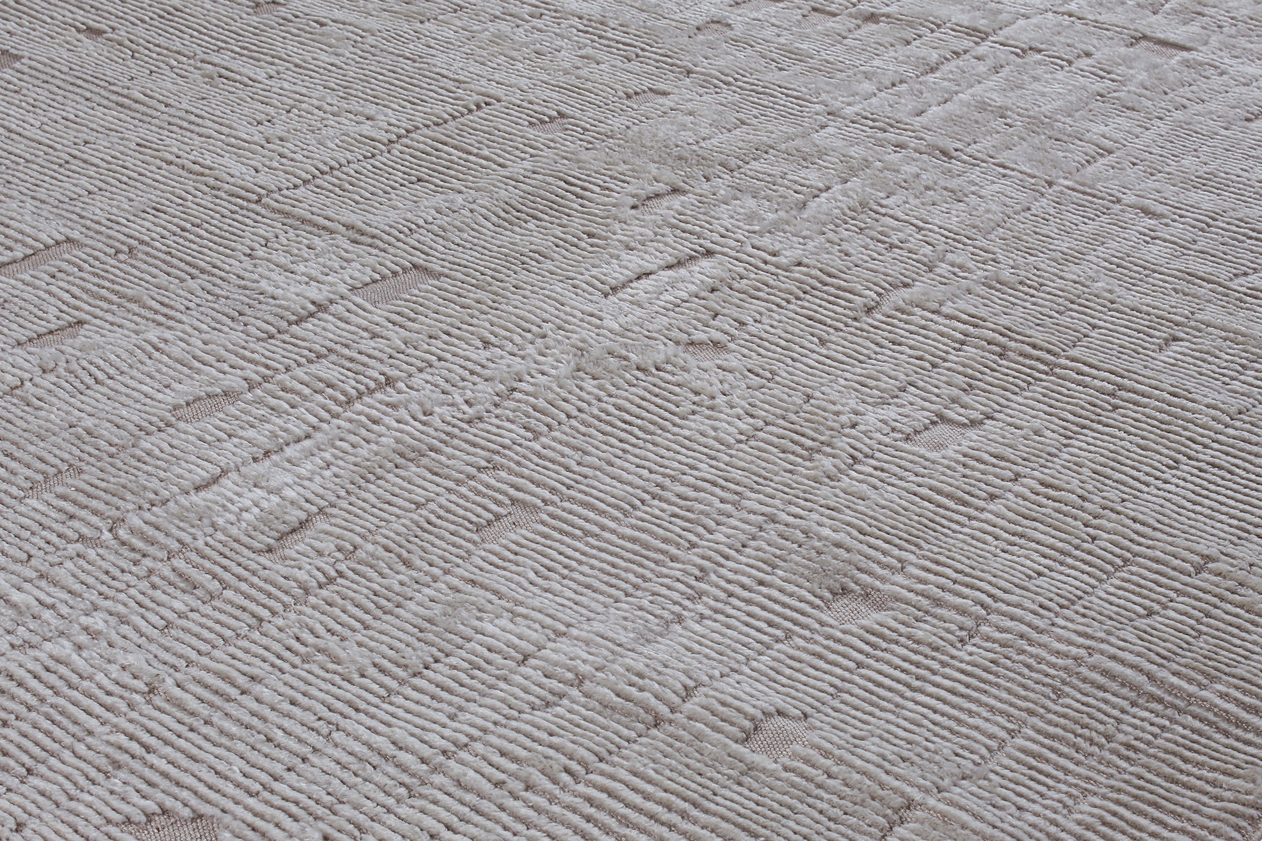 Modern Carved Wool Rug in Warm Greige with Linear Texture and Cut Accents
