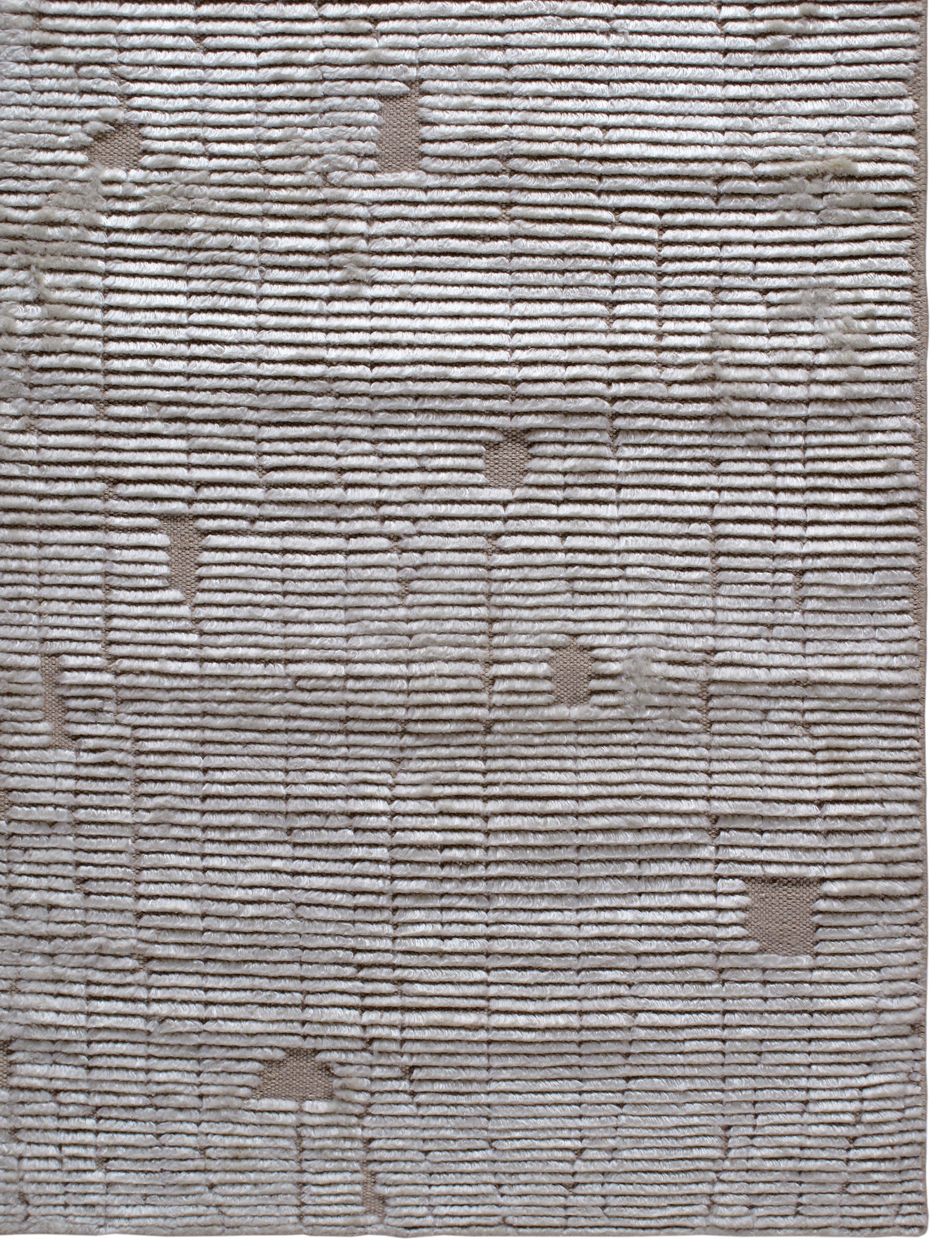 Modern Carved Wool Rug in Warm Greige with Linear Texture and Cut Accents