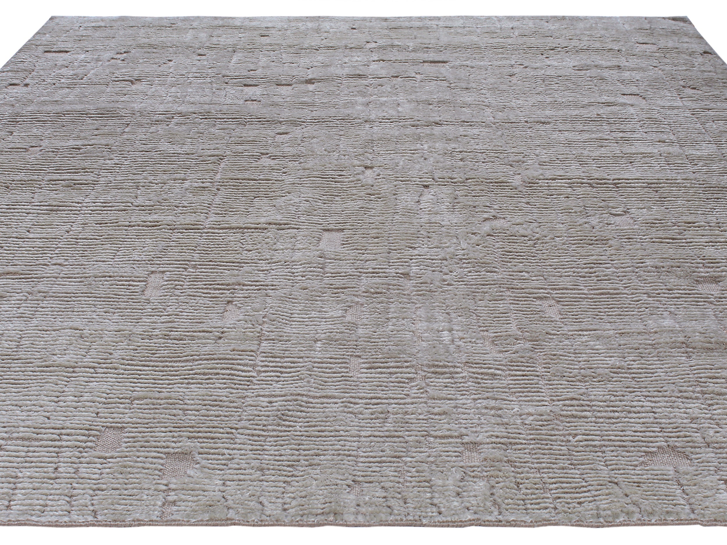 Modern Carved Wool Rug in Warm Greige with Linear Texture and Cut Accents