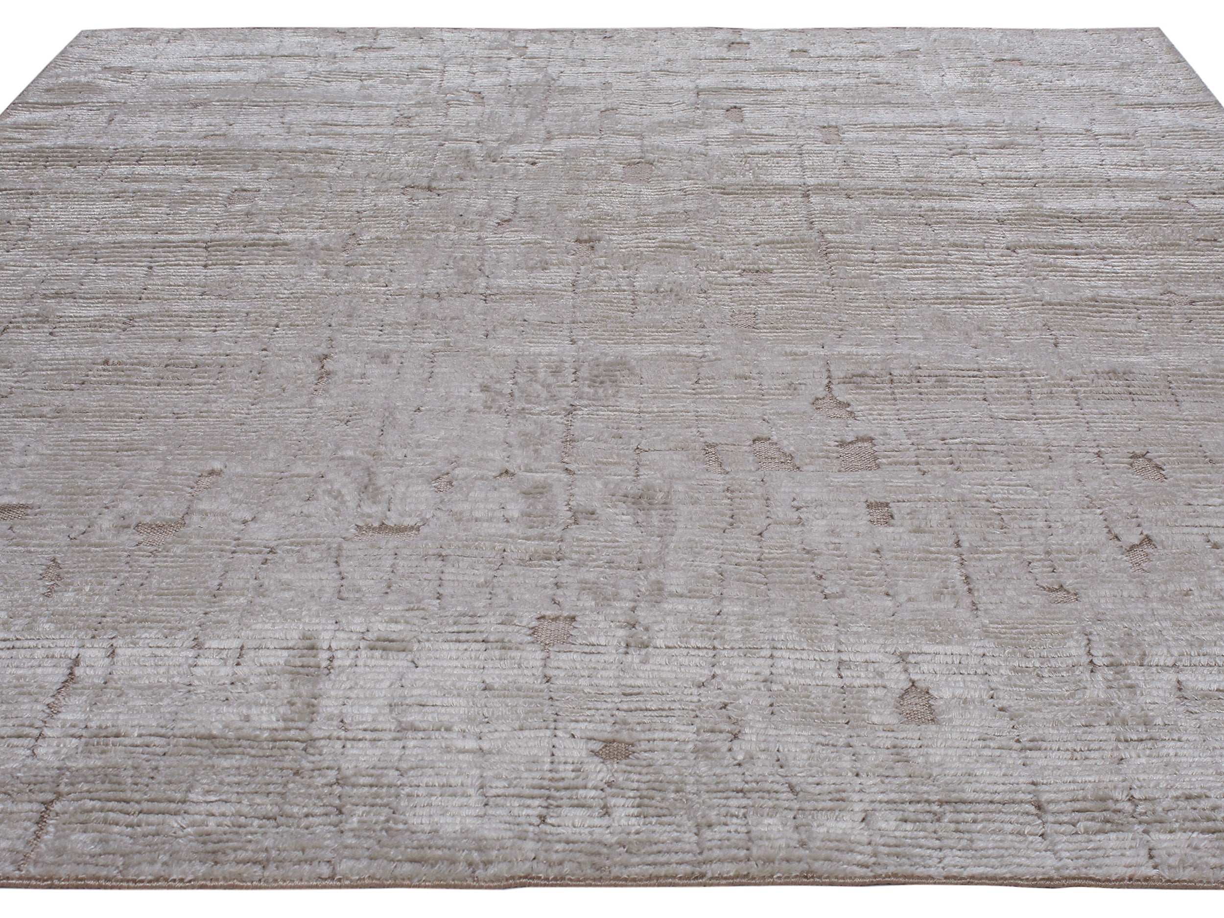 Modern Carved Wool Rug in Warm Greige with Linear Texture and Cut Accents