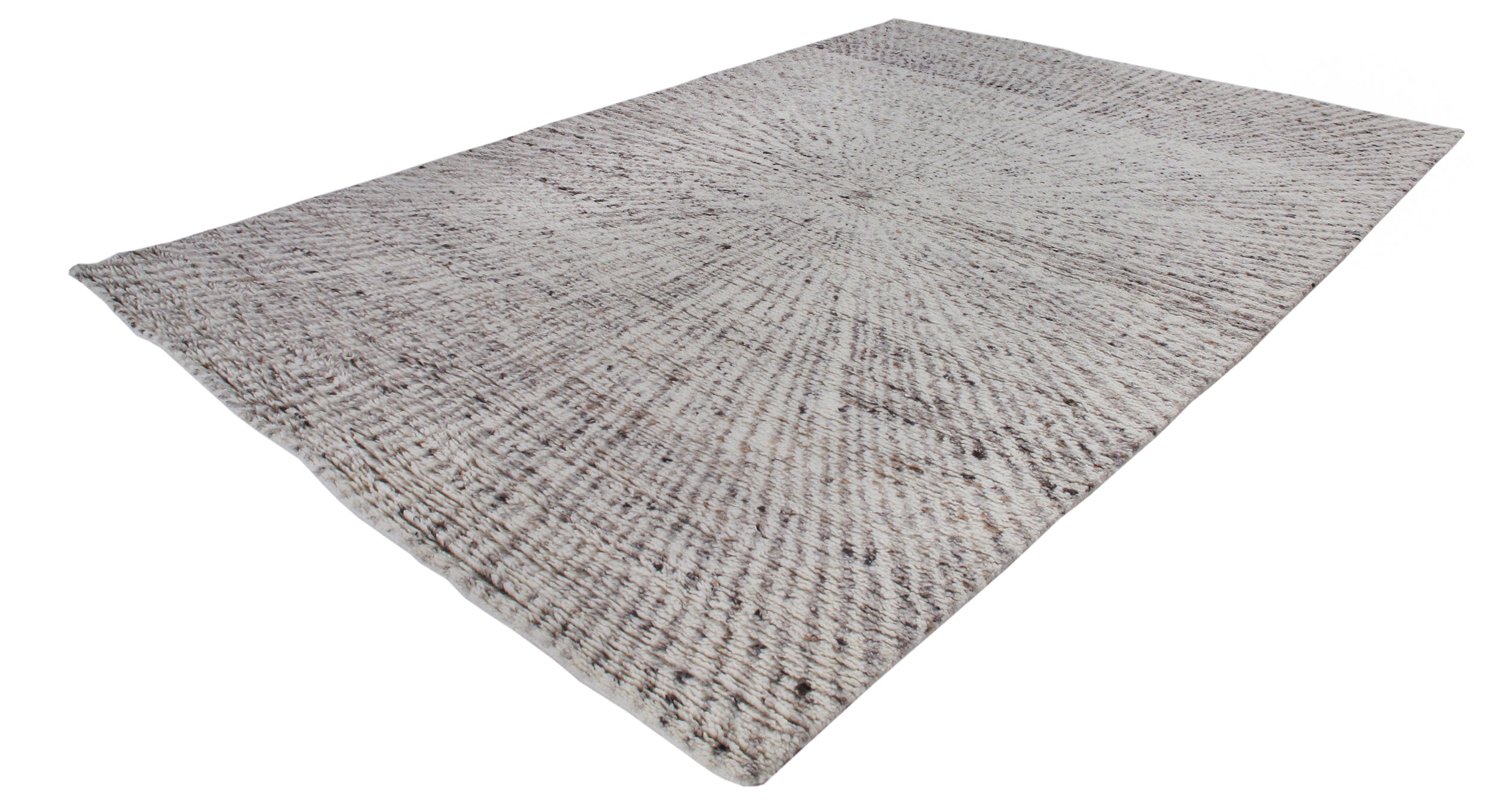 Radiating Wool Rug in Grey and Ivory with Starburst Texture