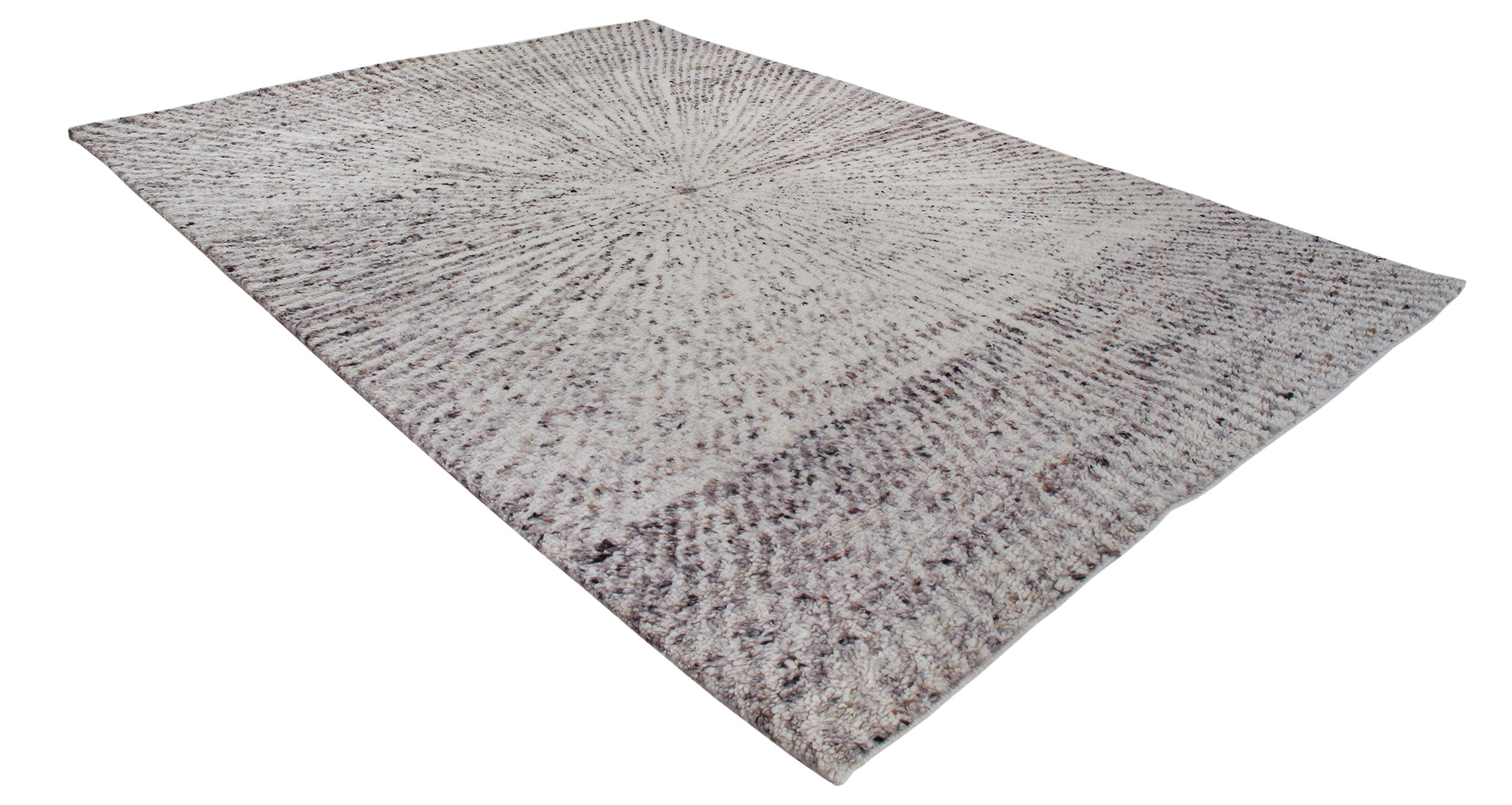 Radiating Wool Rug in Grey and Ivory with Starburst Texture