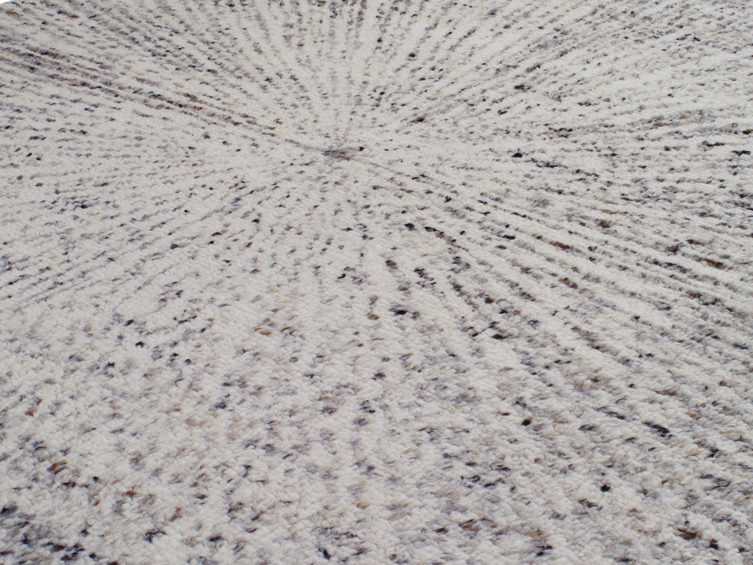 Radiating Wool Rug in Grey and Ivory with Starburst Texture