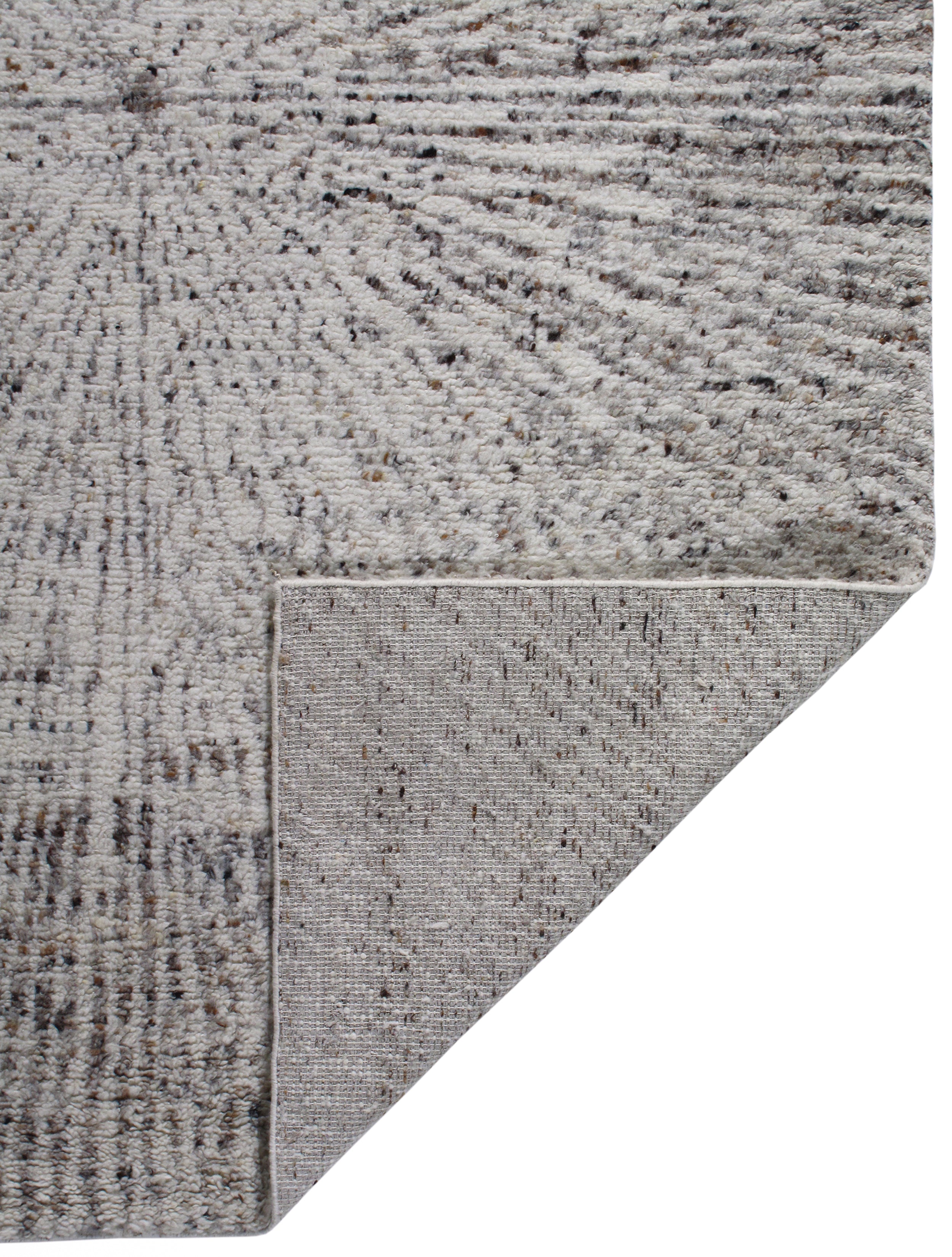 Radiating Wool Rug in Grey and Ivory with Starburst Texture
