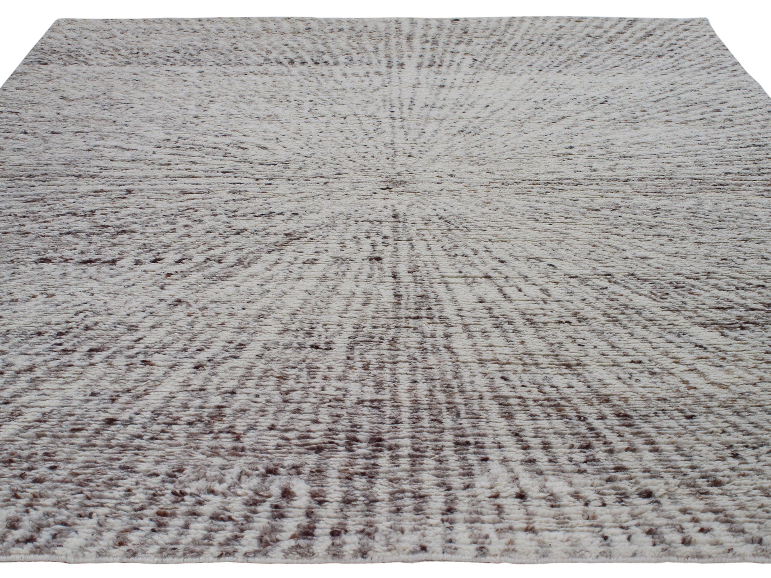 Radiating Wool Rug in Grey and Ivory with Starburst Texture