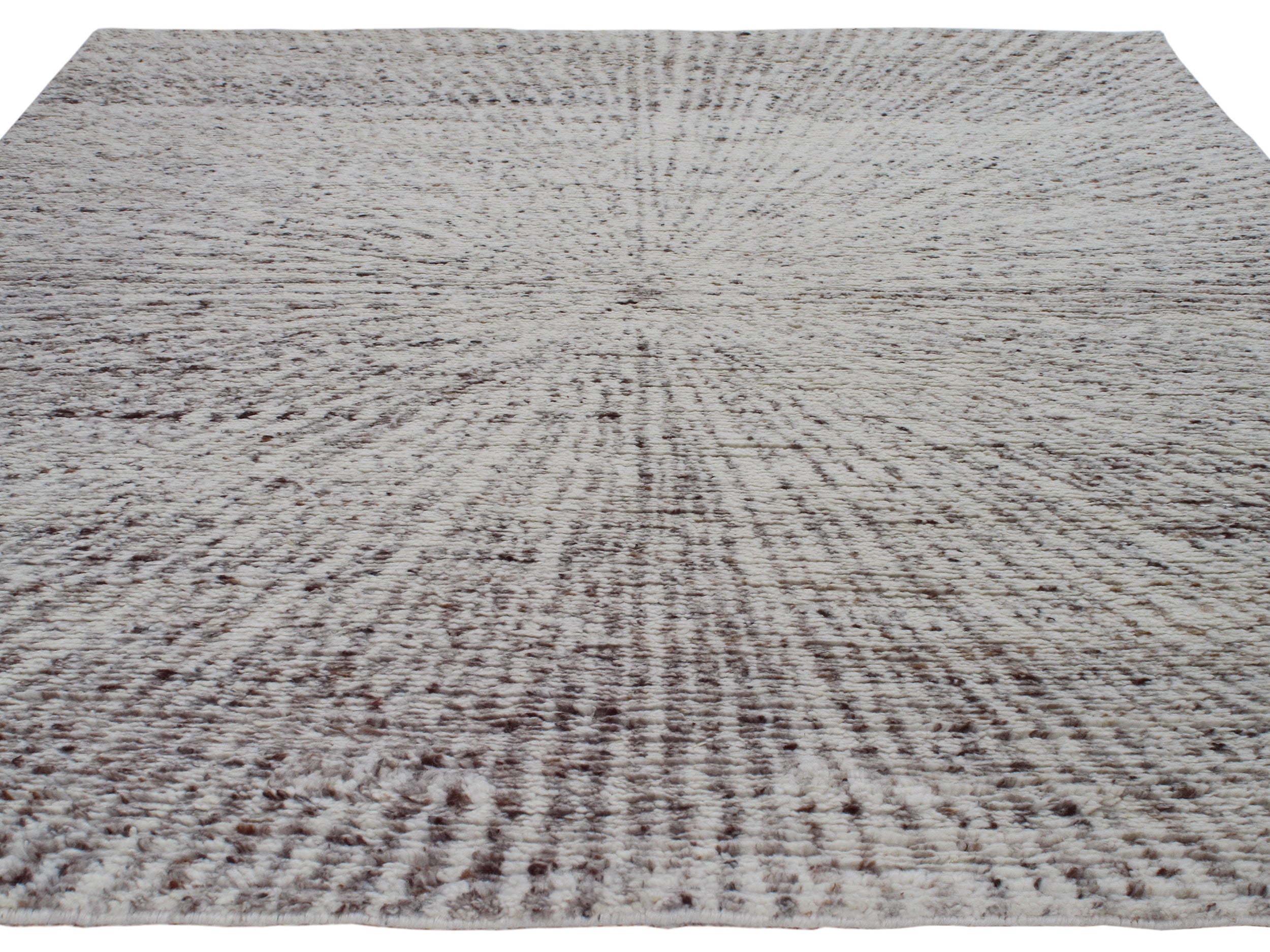 Radiating Wool Rug in Grey and Ivory with Starburst Texture